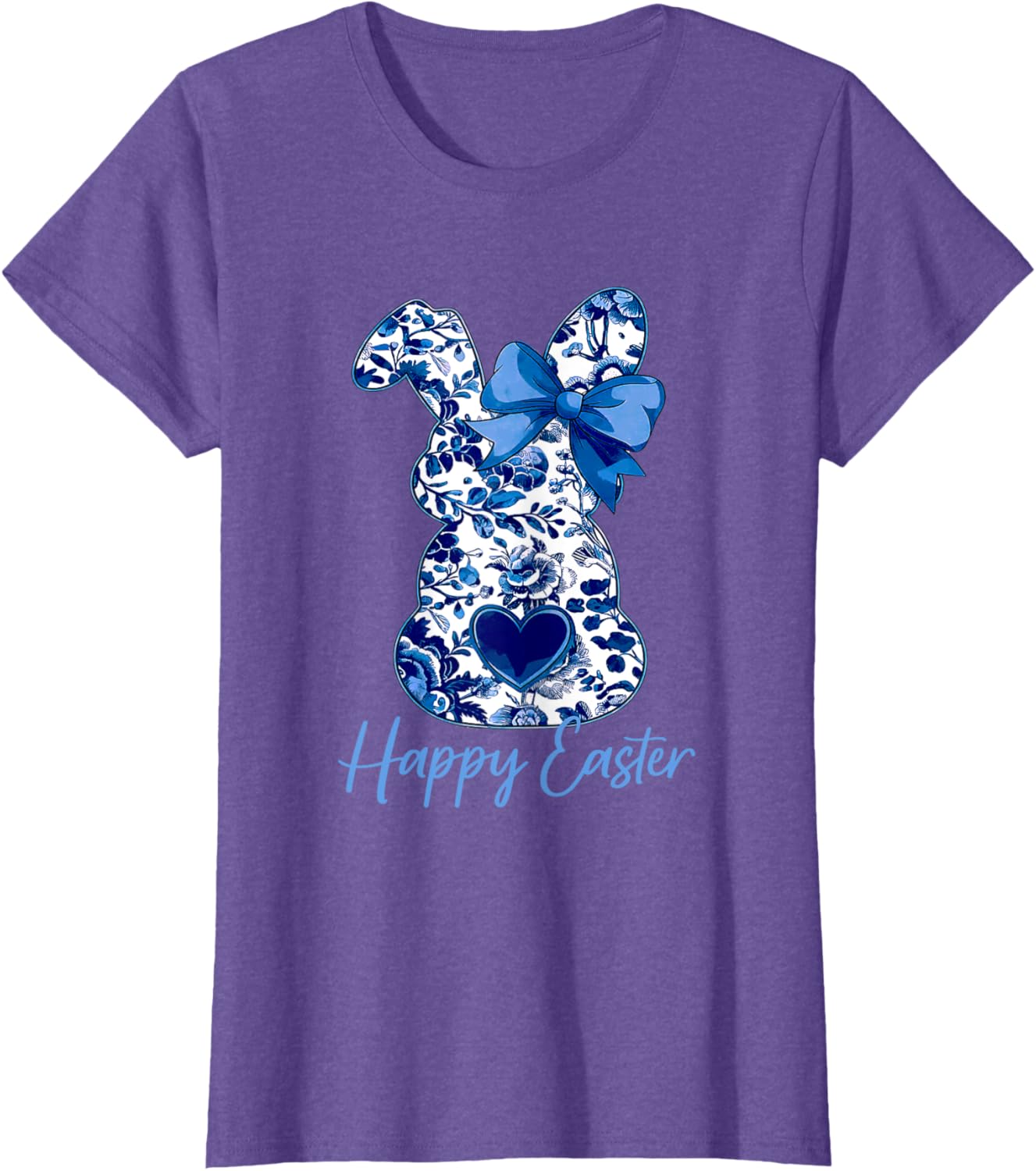 Easter Chinoiserie Floral Bunny With Cute Blue Bow Coquette T-Shirt