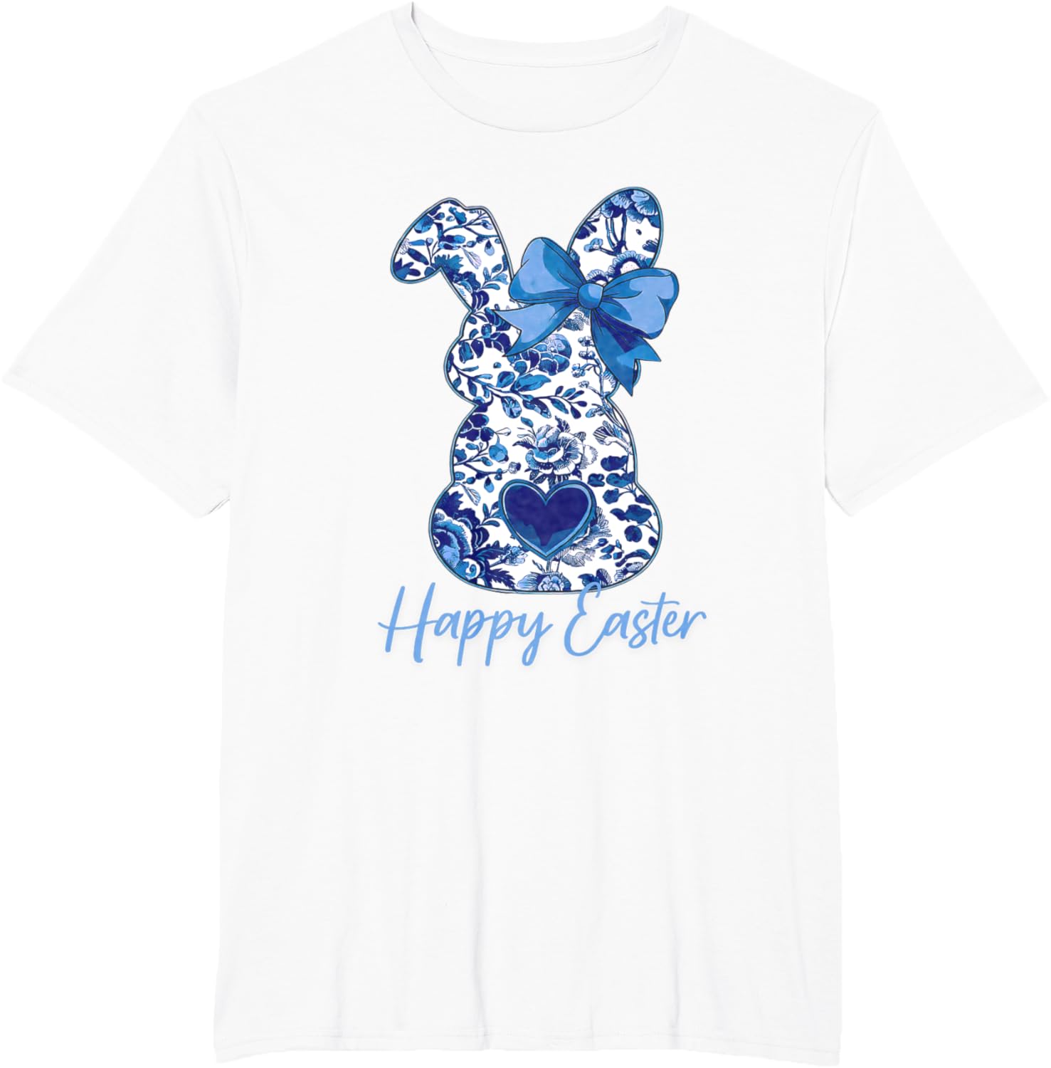 Easter Chinoiserie Floral Bunny With Cute Blue Bow Coquette T-Shirt