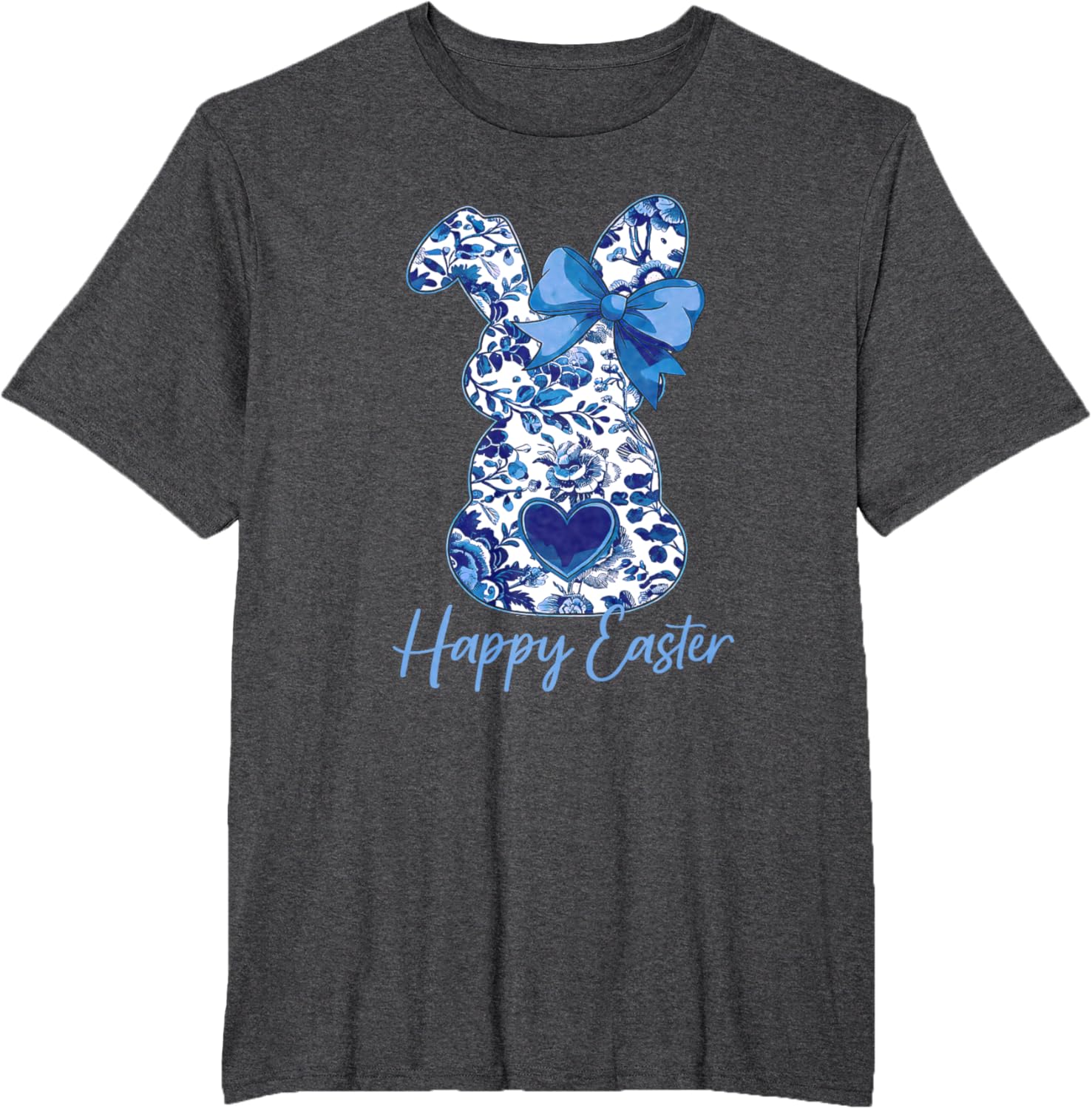 Easter Chinoiserie Floral Bunny With Cute Blue Bow Coquette T-Shirt