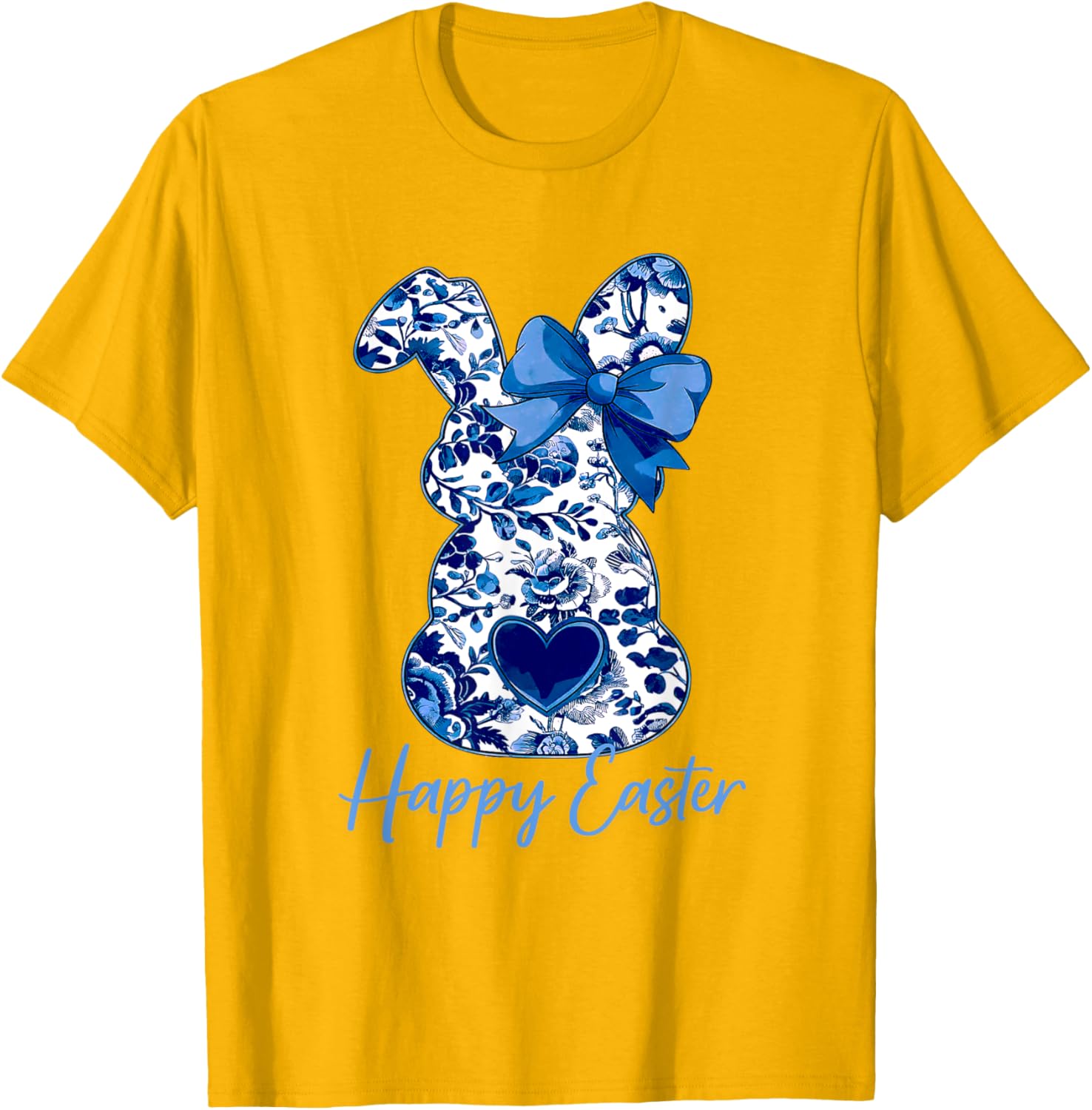 Easter Chinoiserie Floral Bunny With Cute Blue Bow Coquette T-Shirt