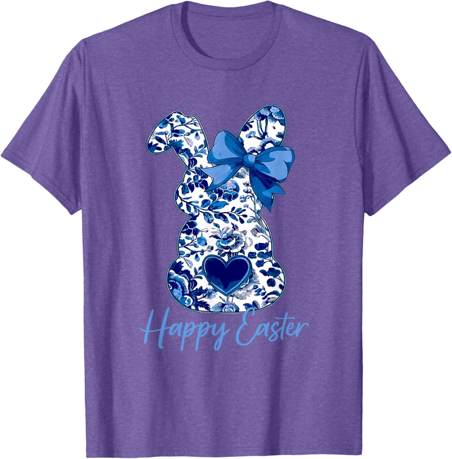 Easter Chinoiserie Floral Bunny With Cute Blue Bow Coquette T-Shirt