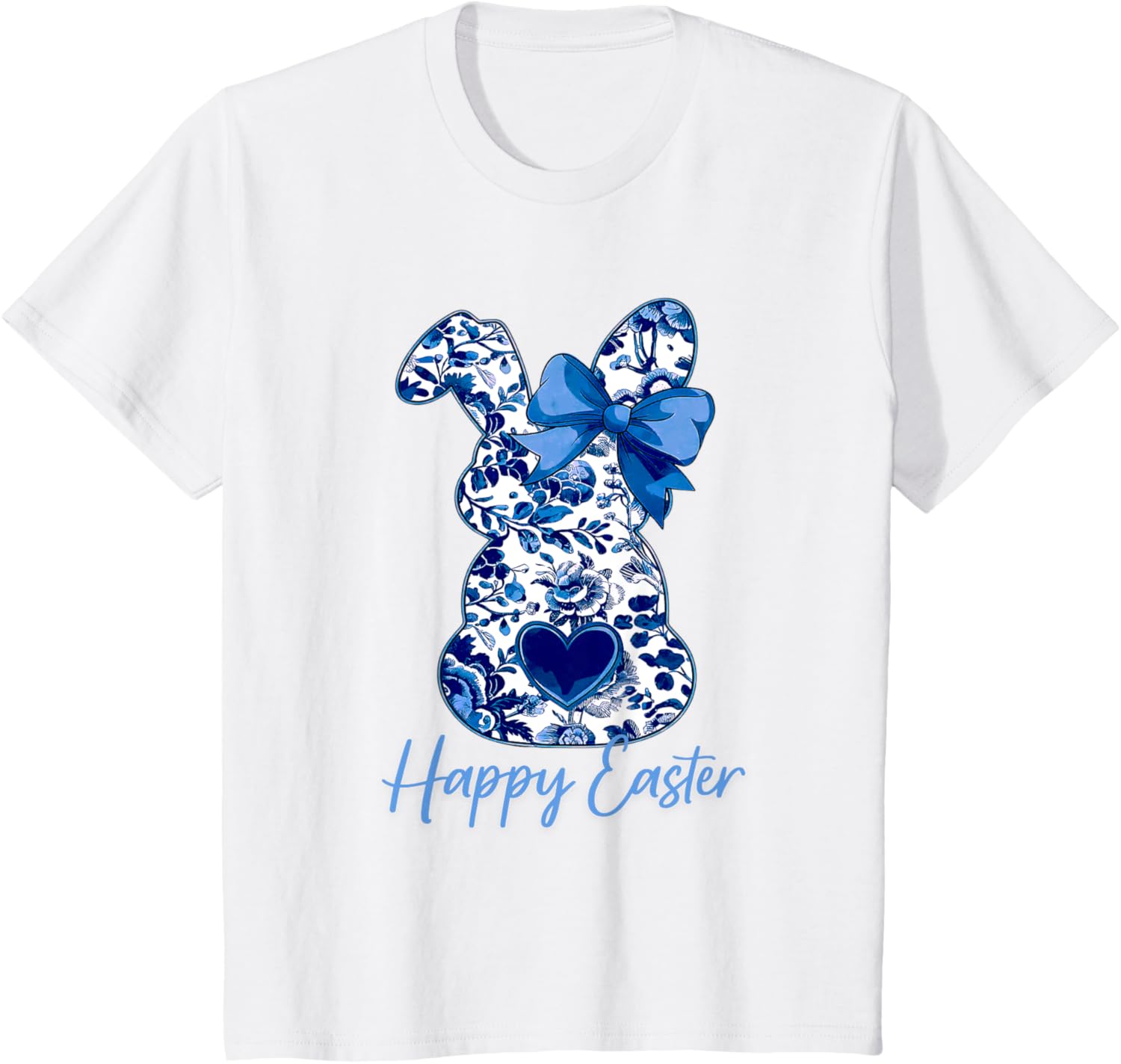 Easter Chinoiserie Floral Bunny With Cute Blue Bow Coquette T-Shirt