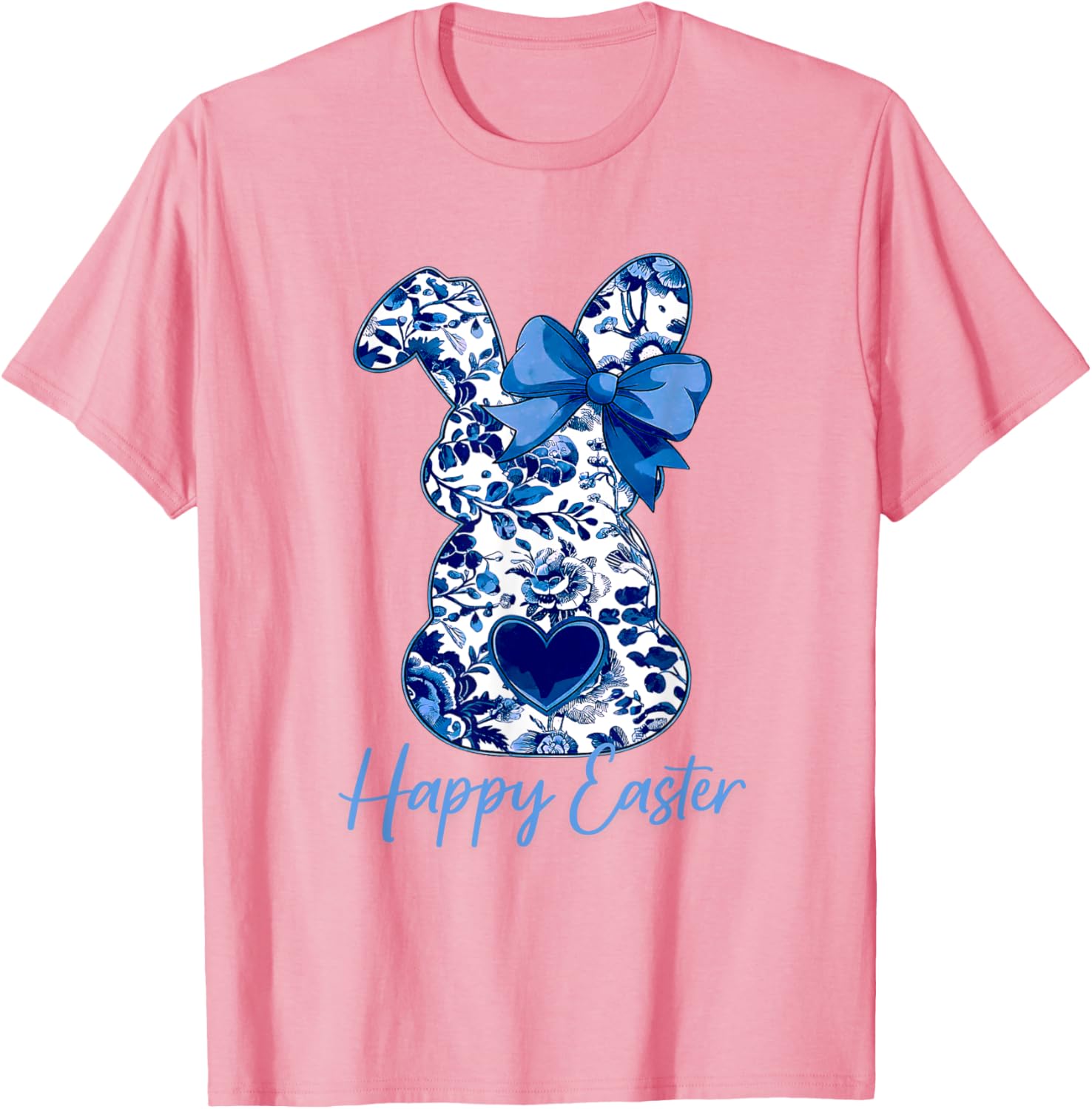 Easter Chinoiserie Floral Bunny With Cute Blue Bow Coquette T-Shirt