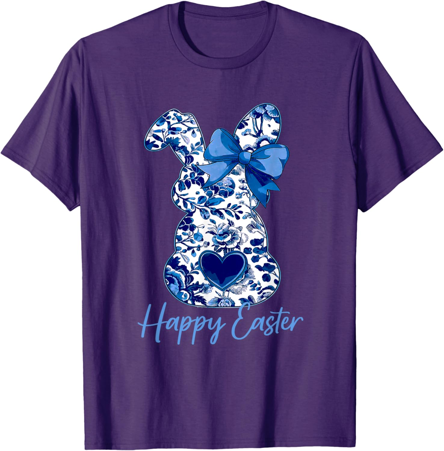 Easter Chinoiserie Floral Bunny With Cute Blue Bow Coquette T-Shirt