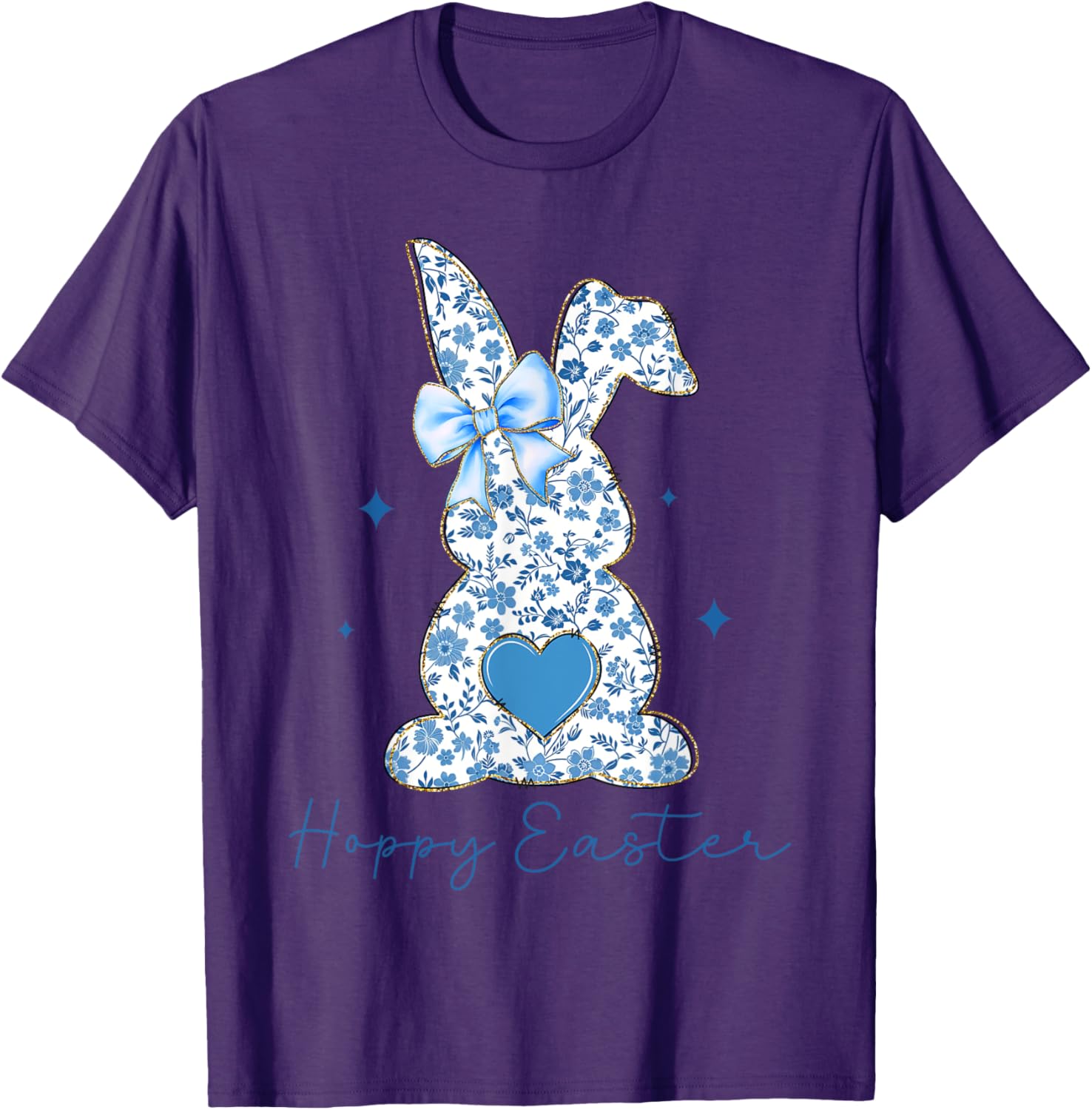 Easter Chinoiserie Floral Bunny With Cute Blue Bow Coquette T-Shirt