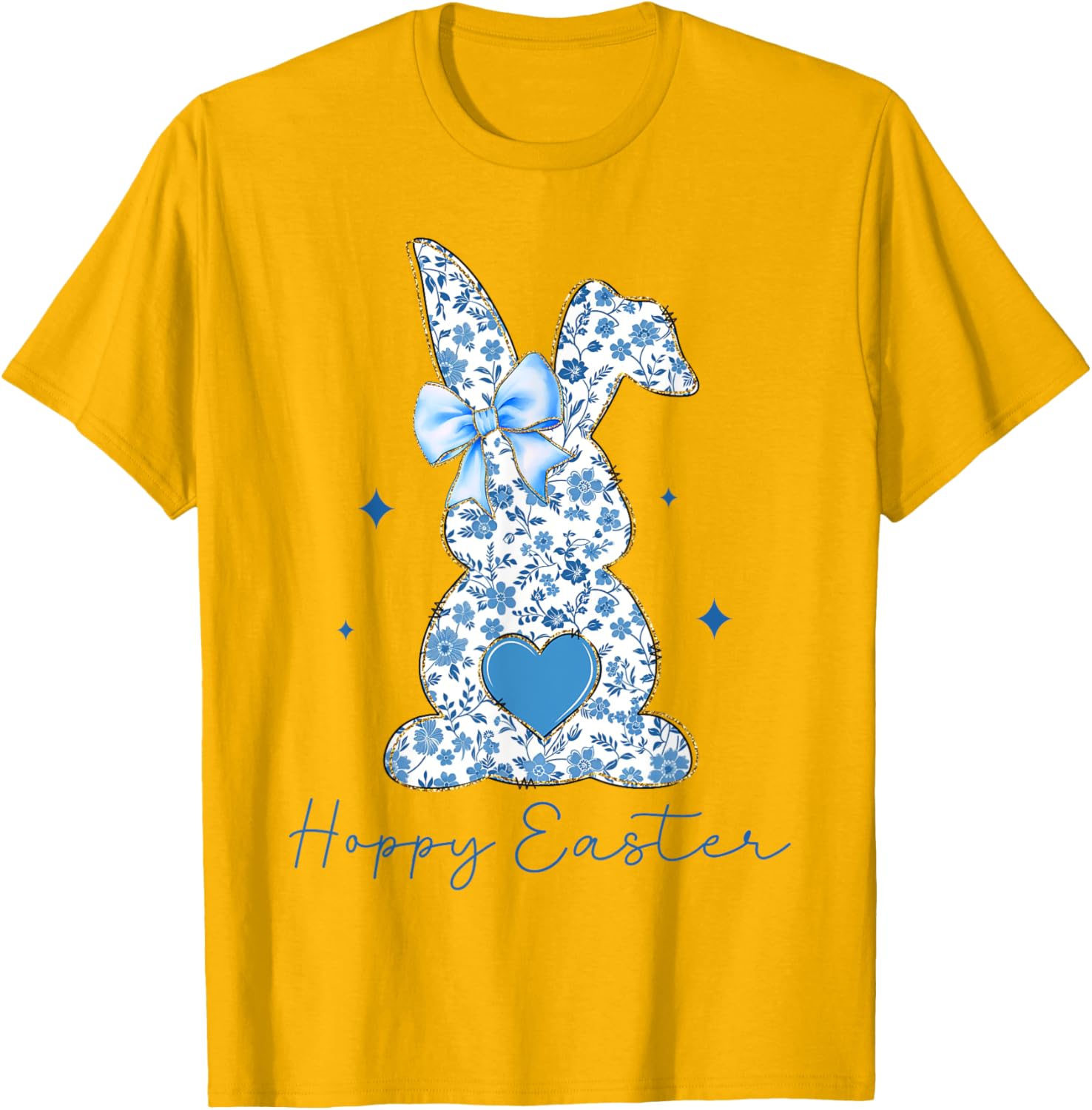 Easter Chinoiserie Floral Bunny With Cute Blue Bow Coquette T-Shirt