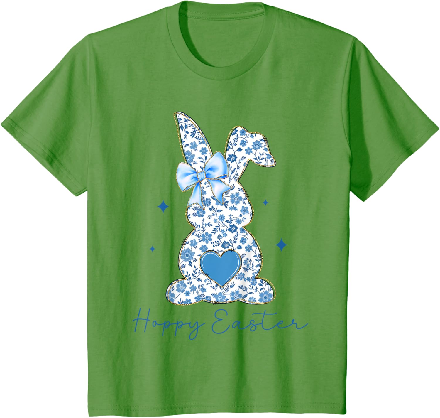 Easter Chinoiserie Floral Bunny With Cute Blue Bow Coquette T-Shirt