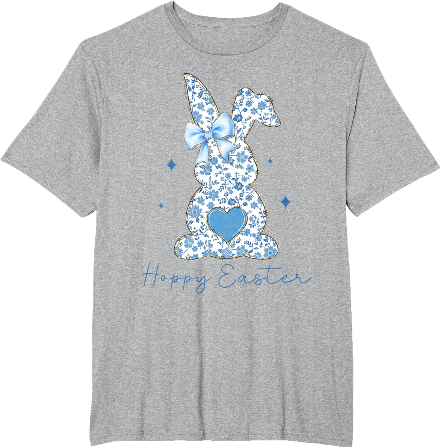 Easter Chinoiserie Floral Bunny With Cute Blue Bow Coquette T-Shirt