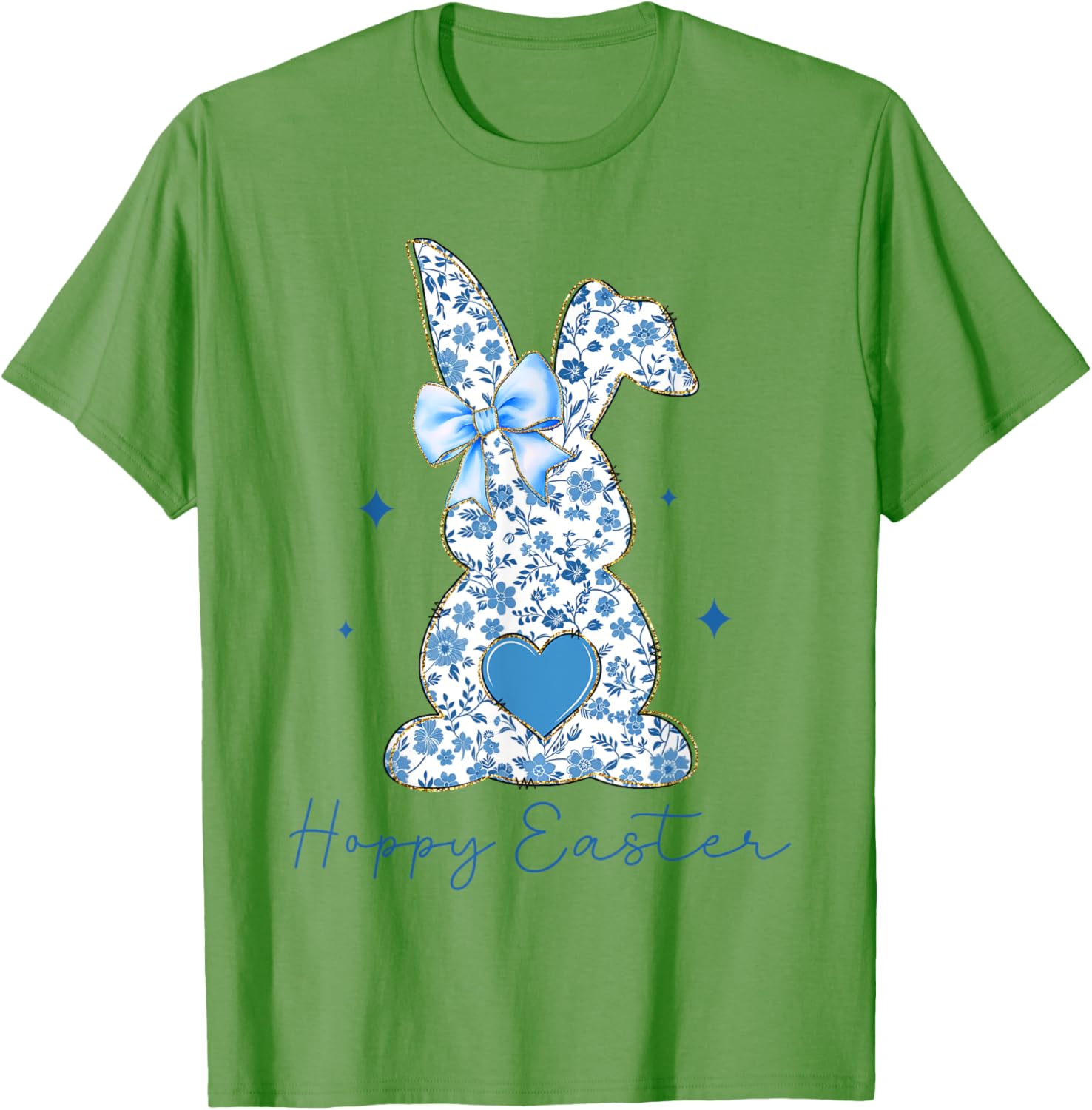 Easter Chinoiserie Floral Bunny With Cute Blue Bow Coquette T-Shirt