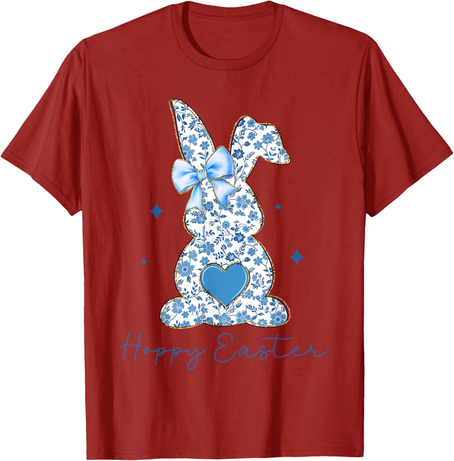 Easter Chinoiserie Floral Bunny With Cute Blue Bow Coquette T-Shirt