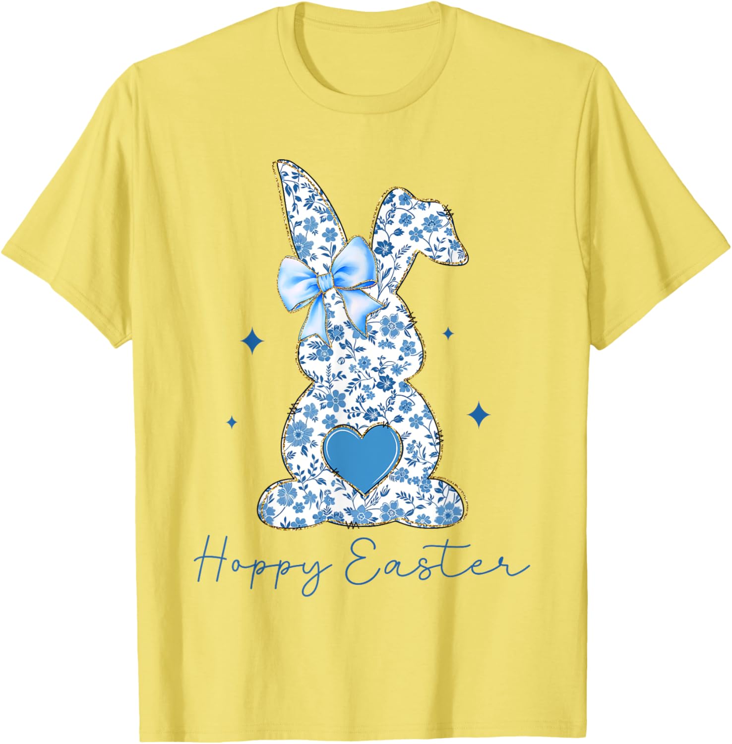 Easter Chinoiserie Floral Bunny With Cute Blue Bow Coquette T-Shirt