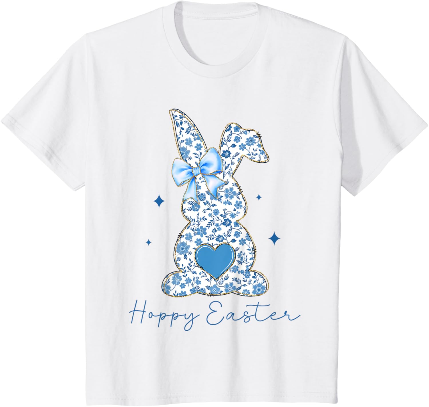 Easter Chinoiserie Floral Bunny With Cute Blue Bow Coquette T-Shirt