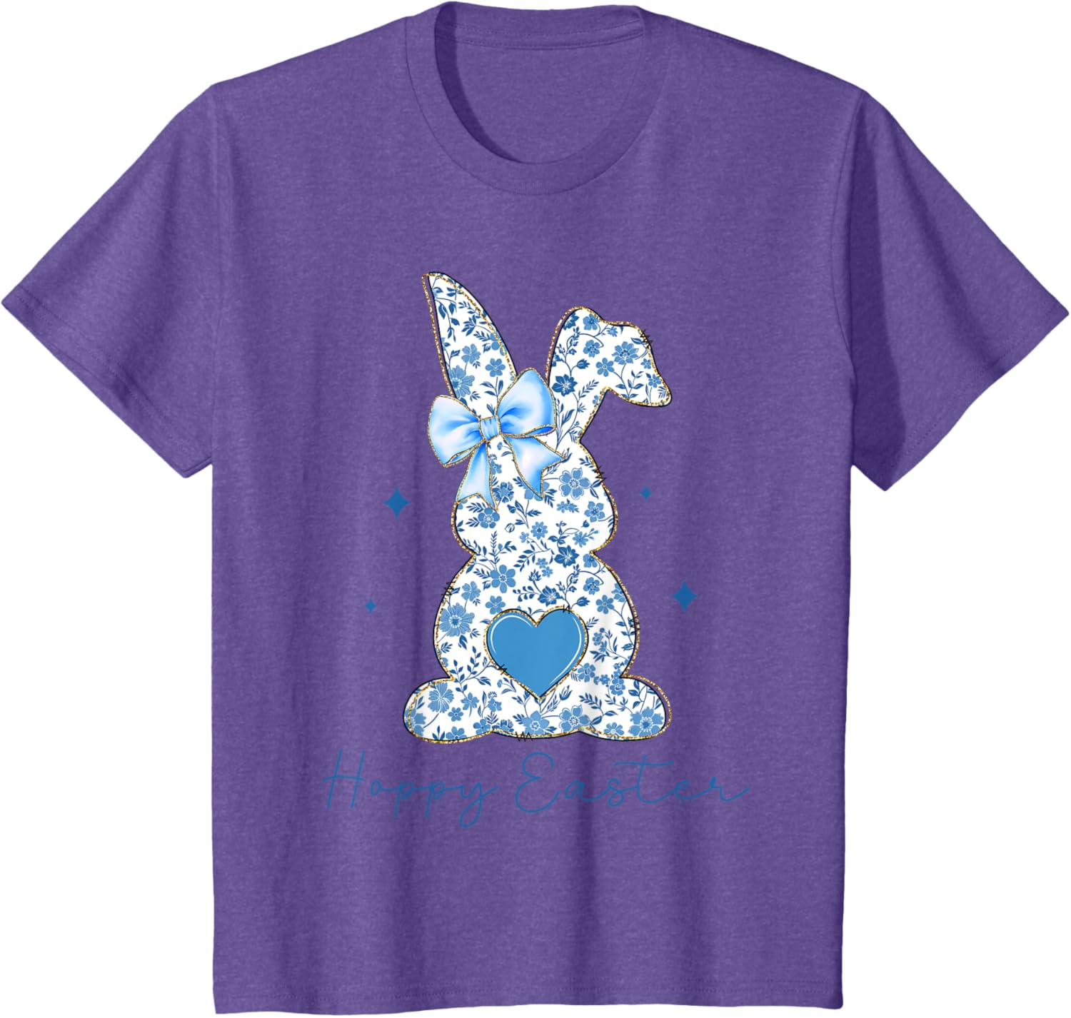 Easter Chinoiserie Floral Bunny With Cute Blue Bow Coquette T-Shirt