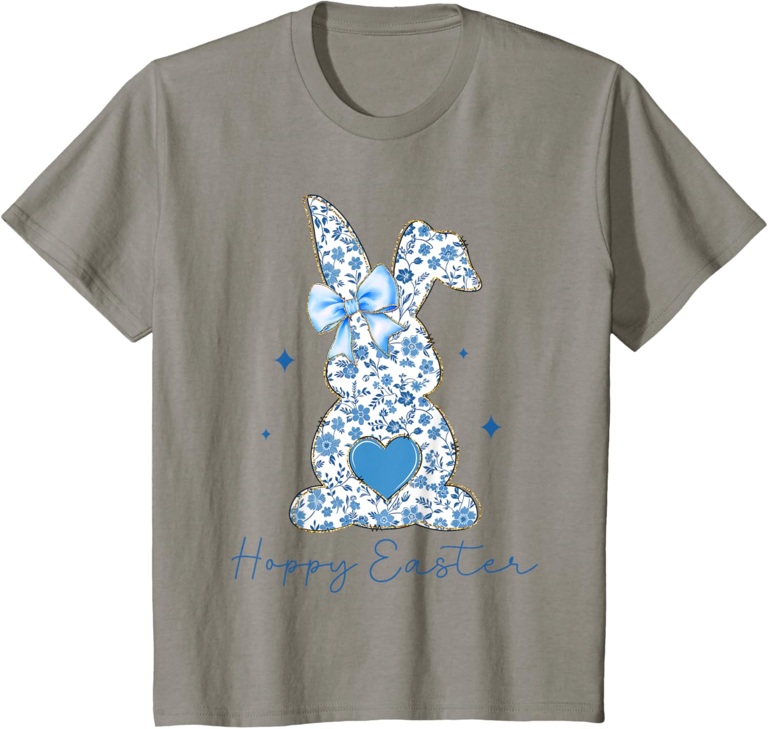 Easter Chinoiserie Floral Bunny With Cute Blue Bow Coquette T-Shirt