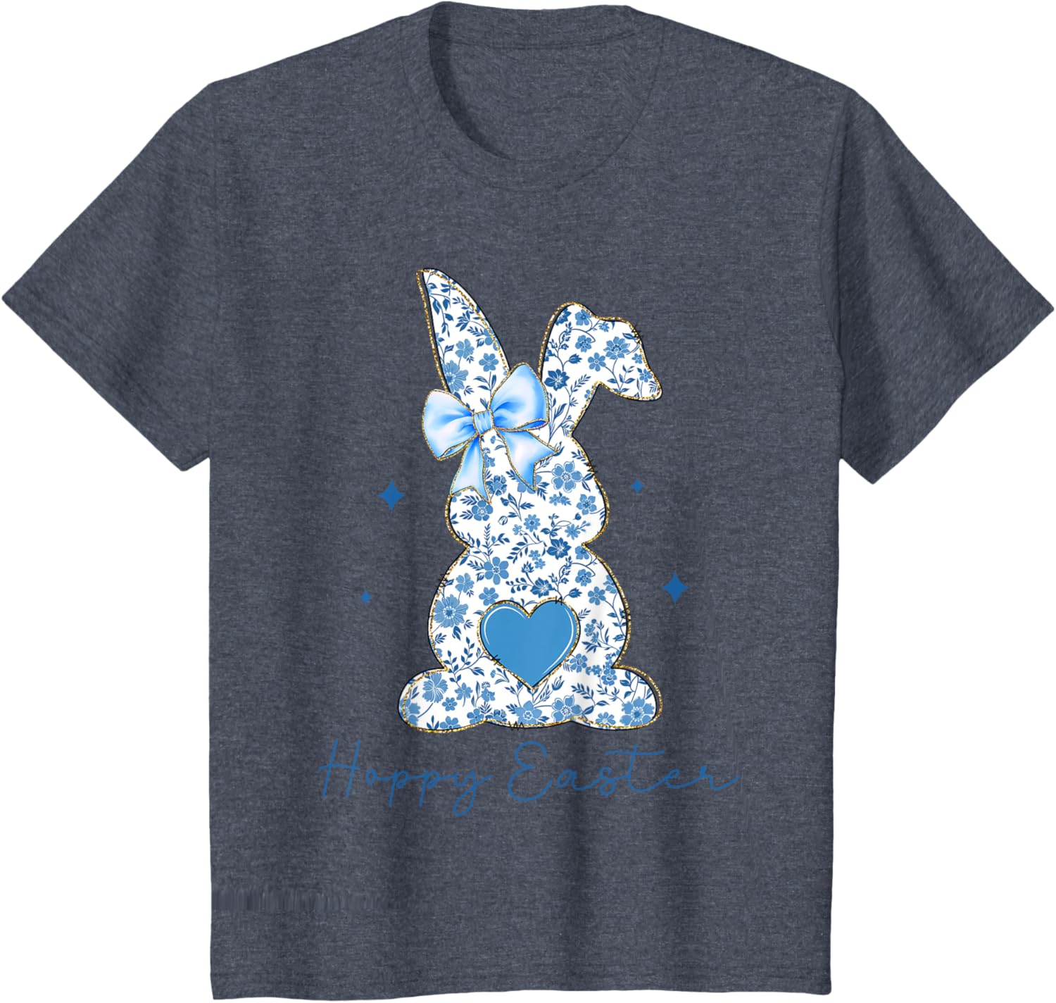 Easter Chinoiserie Floral Bunny With Cute Blue Bow Coquette T-Shirt