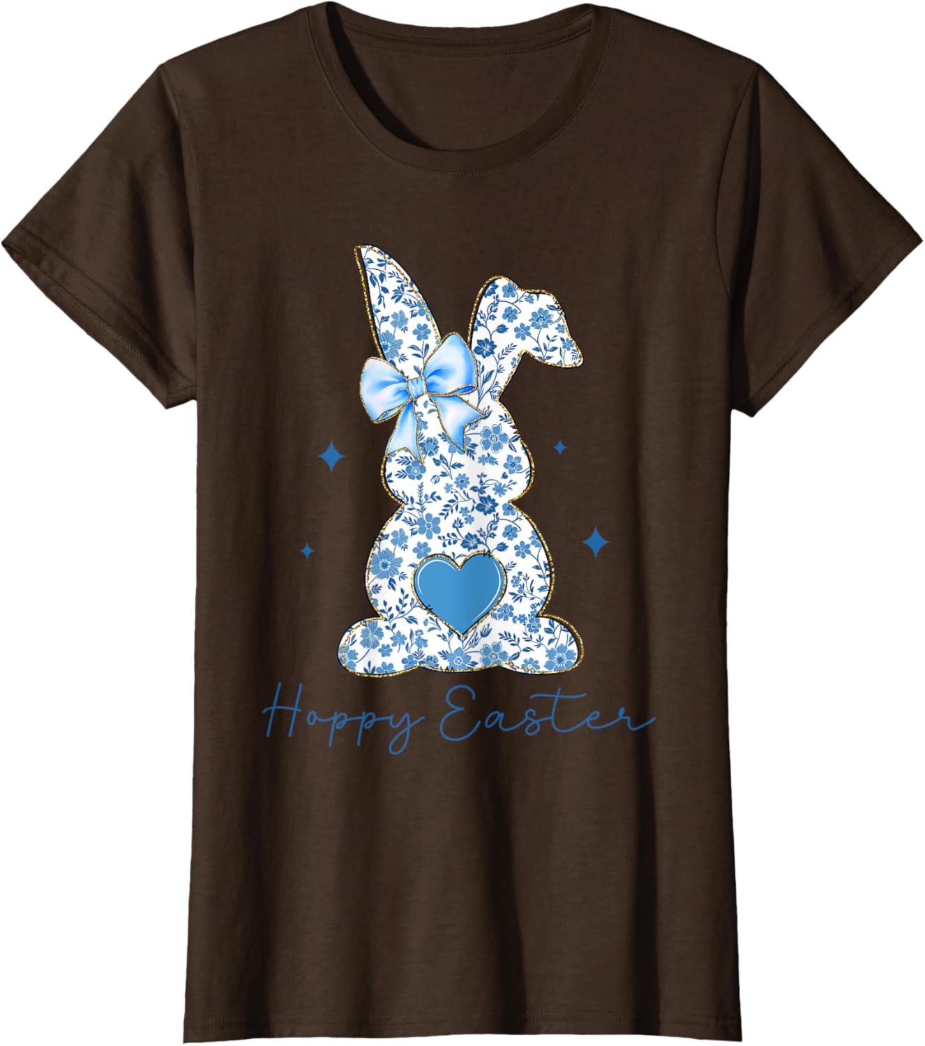 Easter Chinoiserie Floral Bunny With Cute Blue Bow Coquette T-Shirt