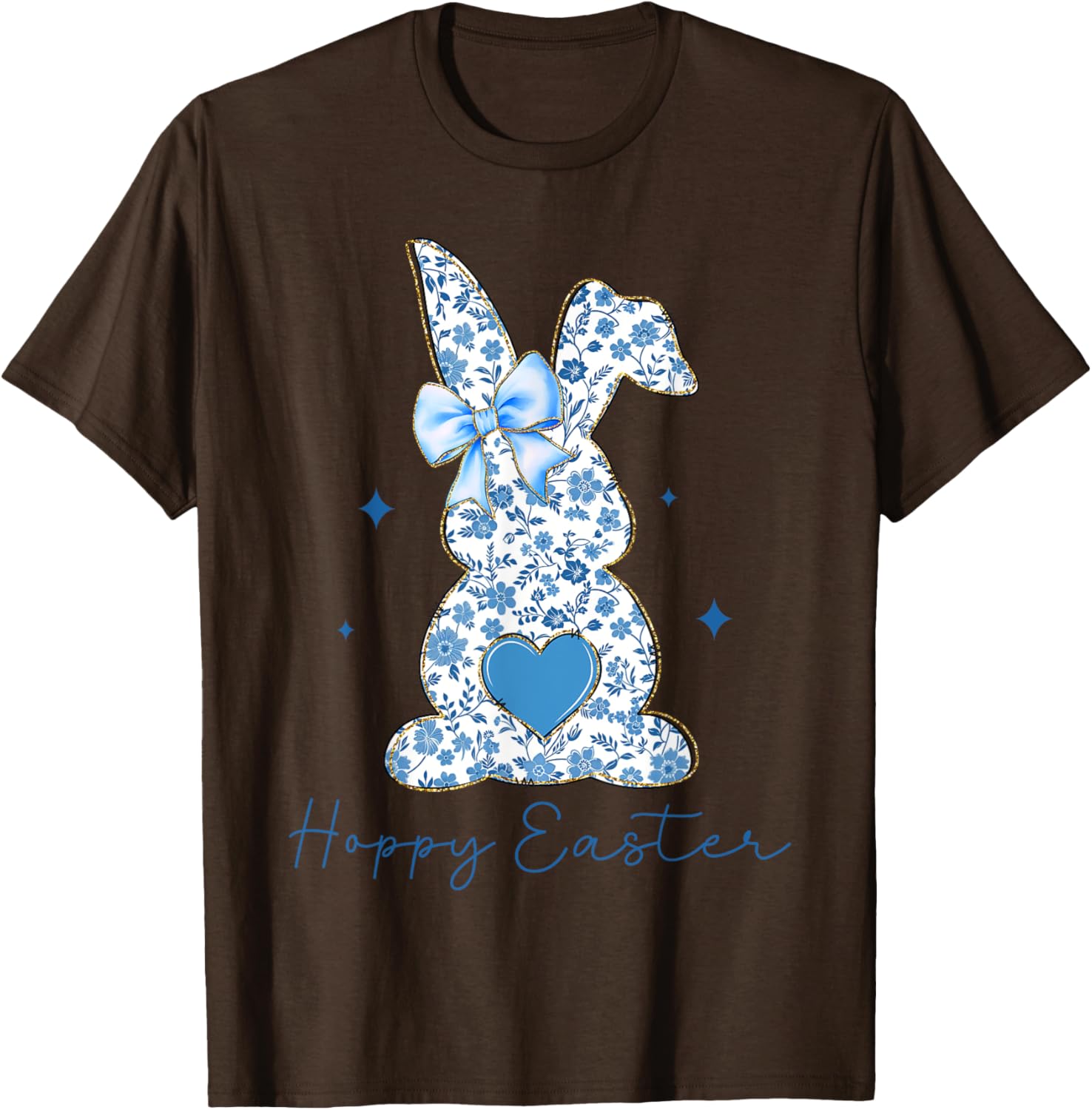 Easter Chinoiserie Floral Bunny With Cute Blue Bow Coquette T-Shirt