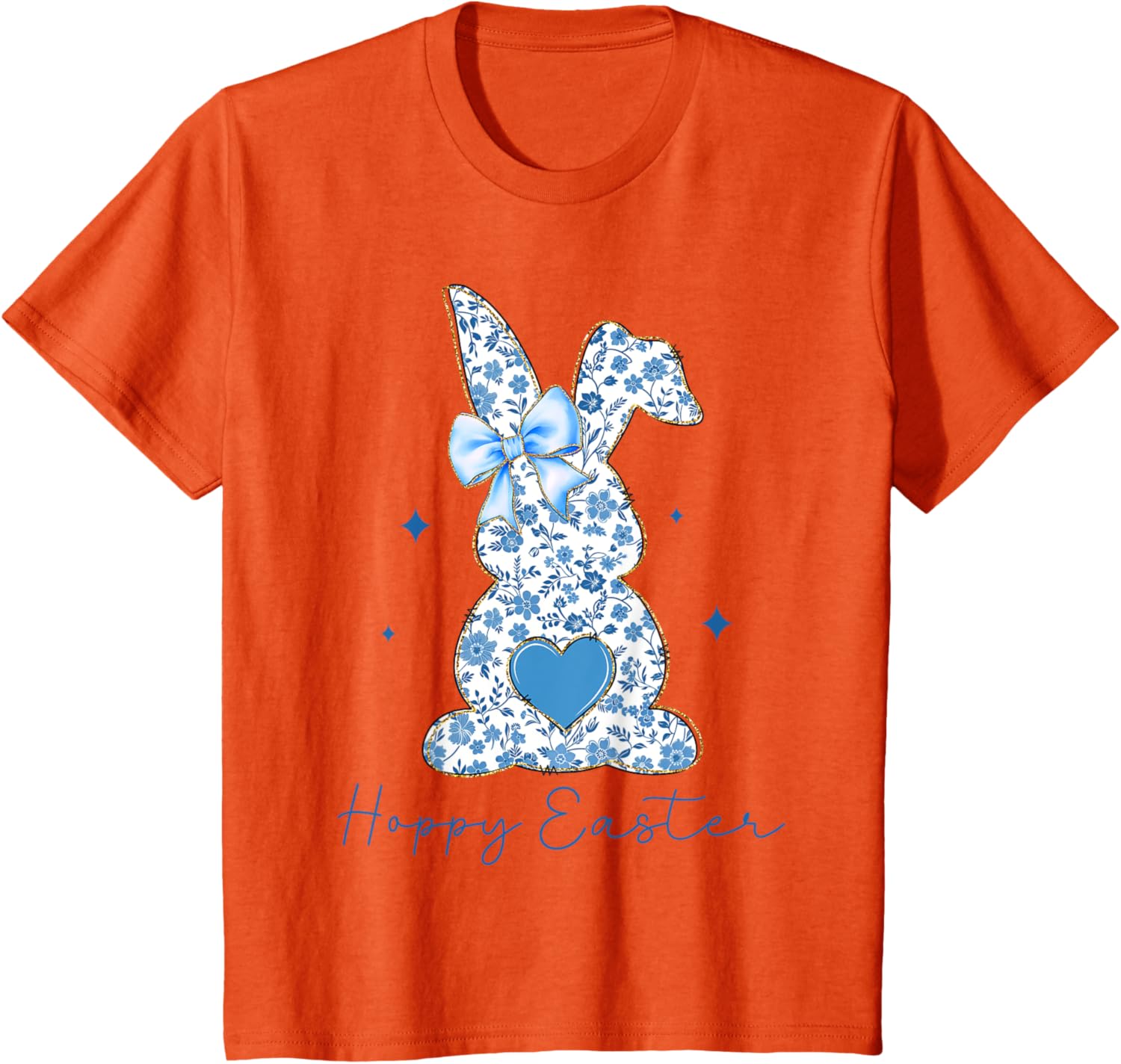 Easter Chinoiserie Floral Bunny With Cute Blue Bow Coquette T-Shirt