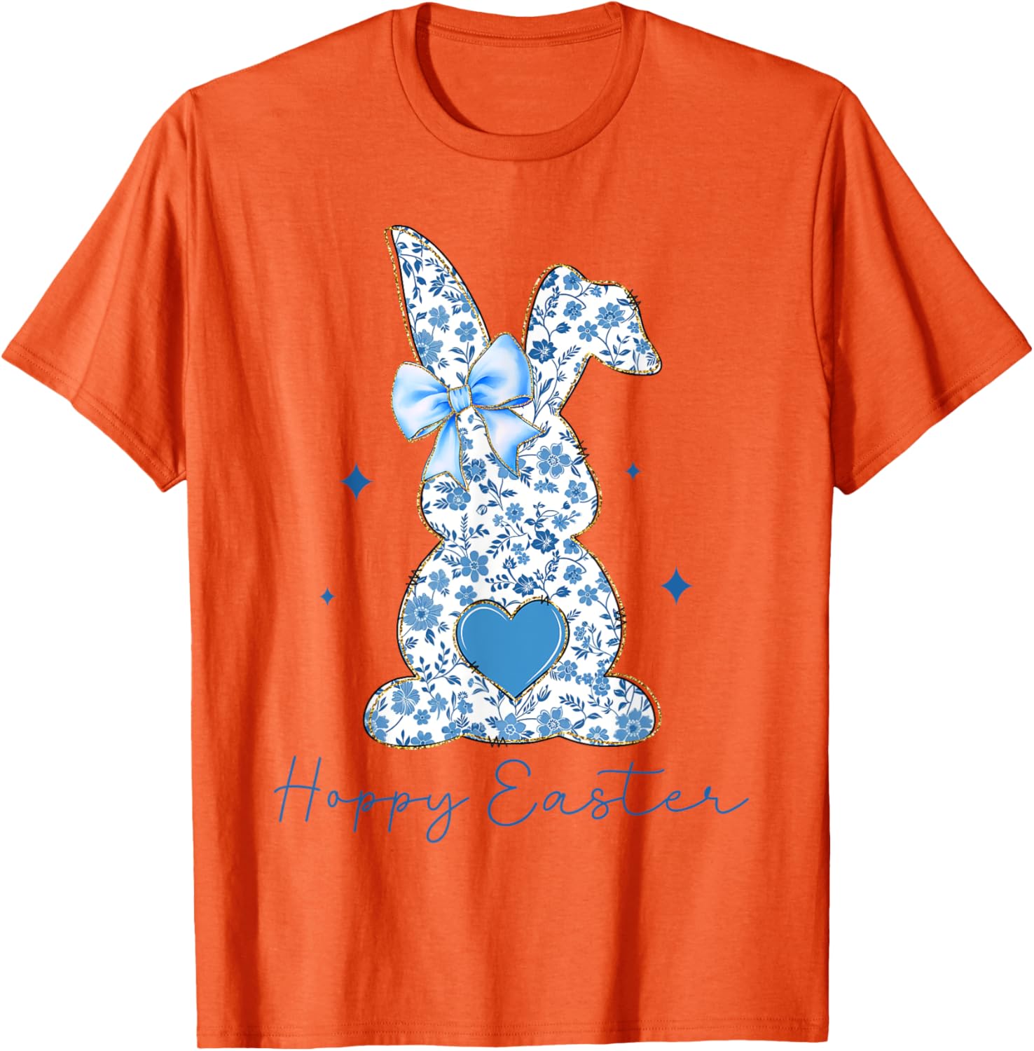 Easter Chinoiserie Floral Bunny With Cute Blue Bow Coquette T-Shirt