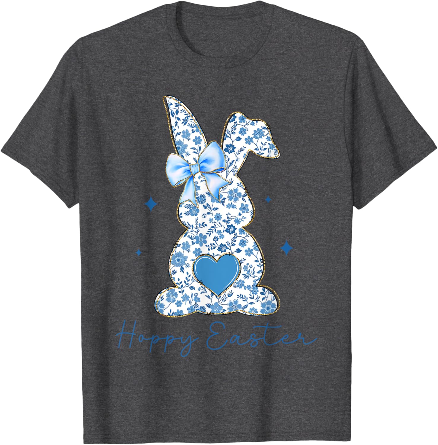 Easter Chinoiserie Floral Bunny With Cute Blue Bow Coquette T-Shirt