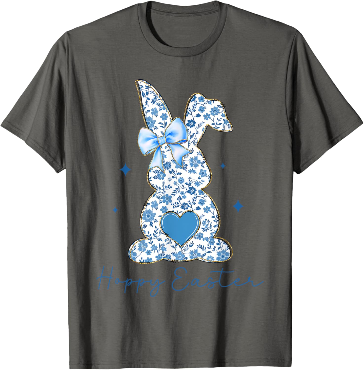 Easter Chinoiserie Floral Bunny With Cute Blue Bow Coquette T-Shirt