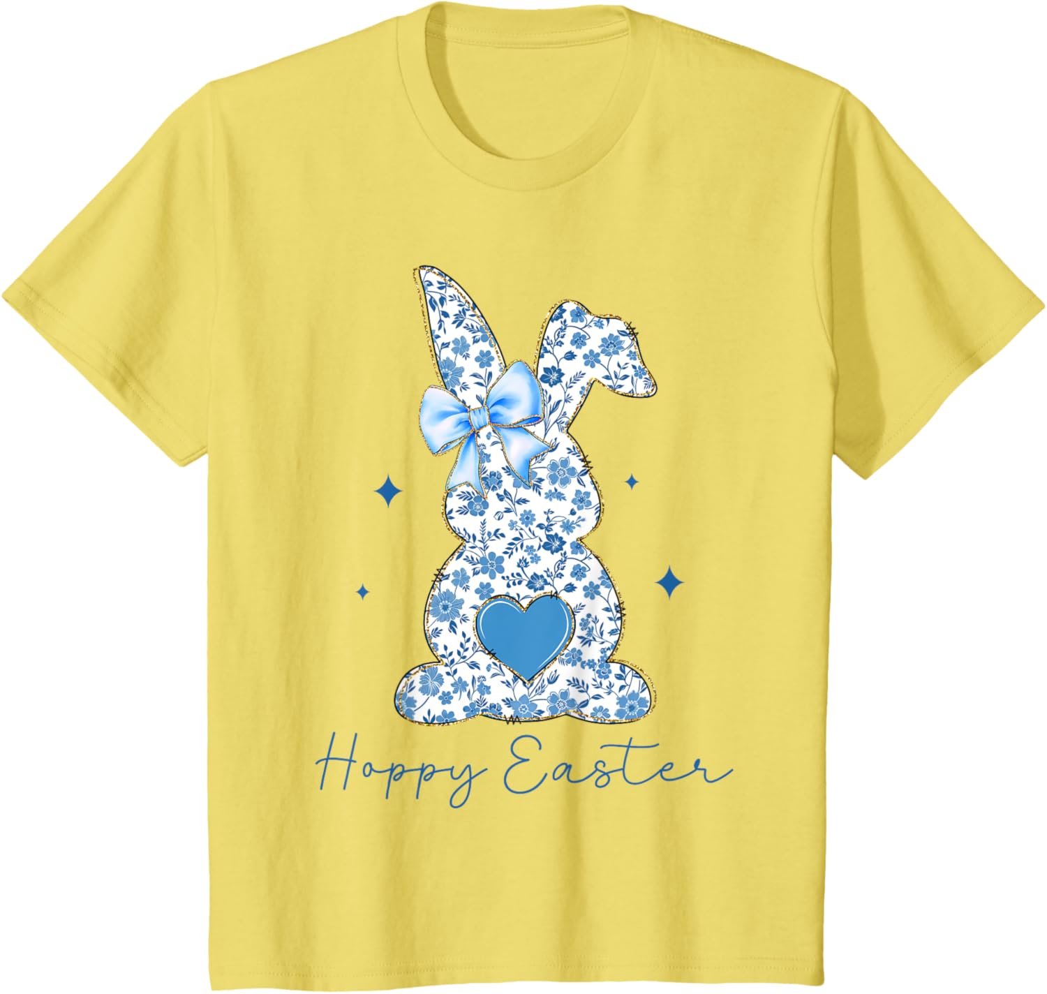 Easter Chinoiserie Floral Bunny With Cute Blue Bow Coquette T-Shirt