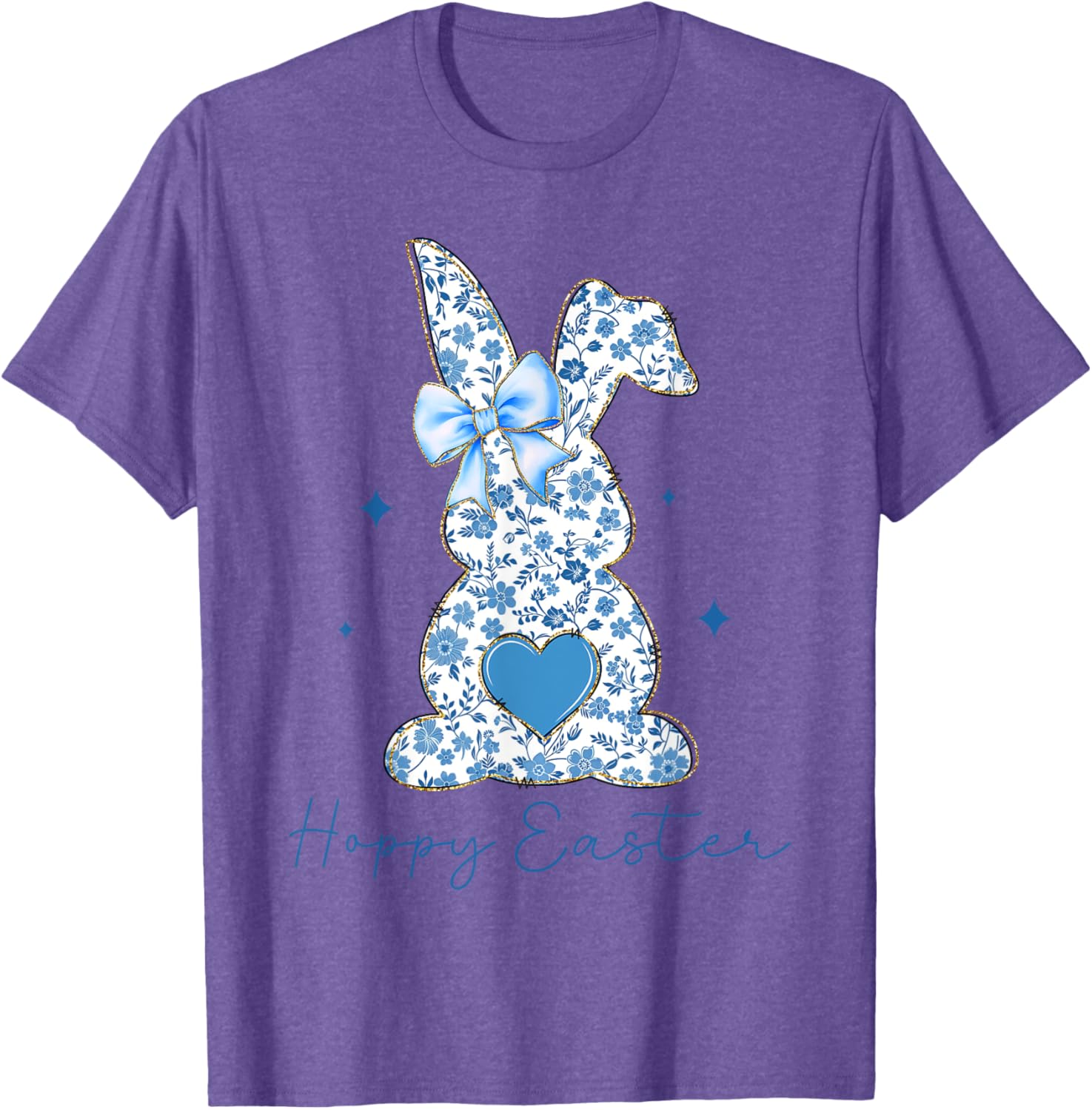 Easter Chinoiserie Floral Bunny With Cute Blue Bow Coquette T-Shirt