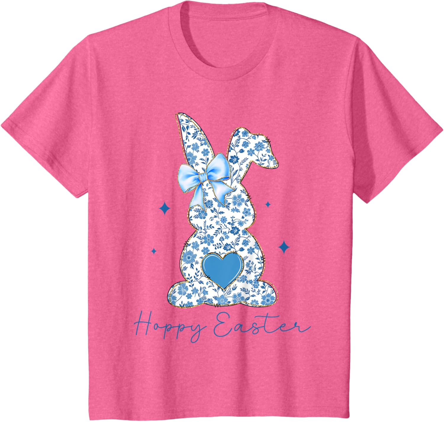 Easter Chinoiserie Floral Bunny With Cute Blue Bow Coquette T-Shirt