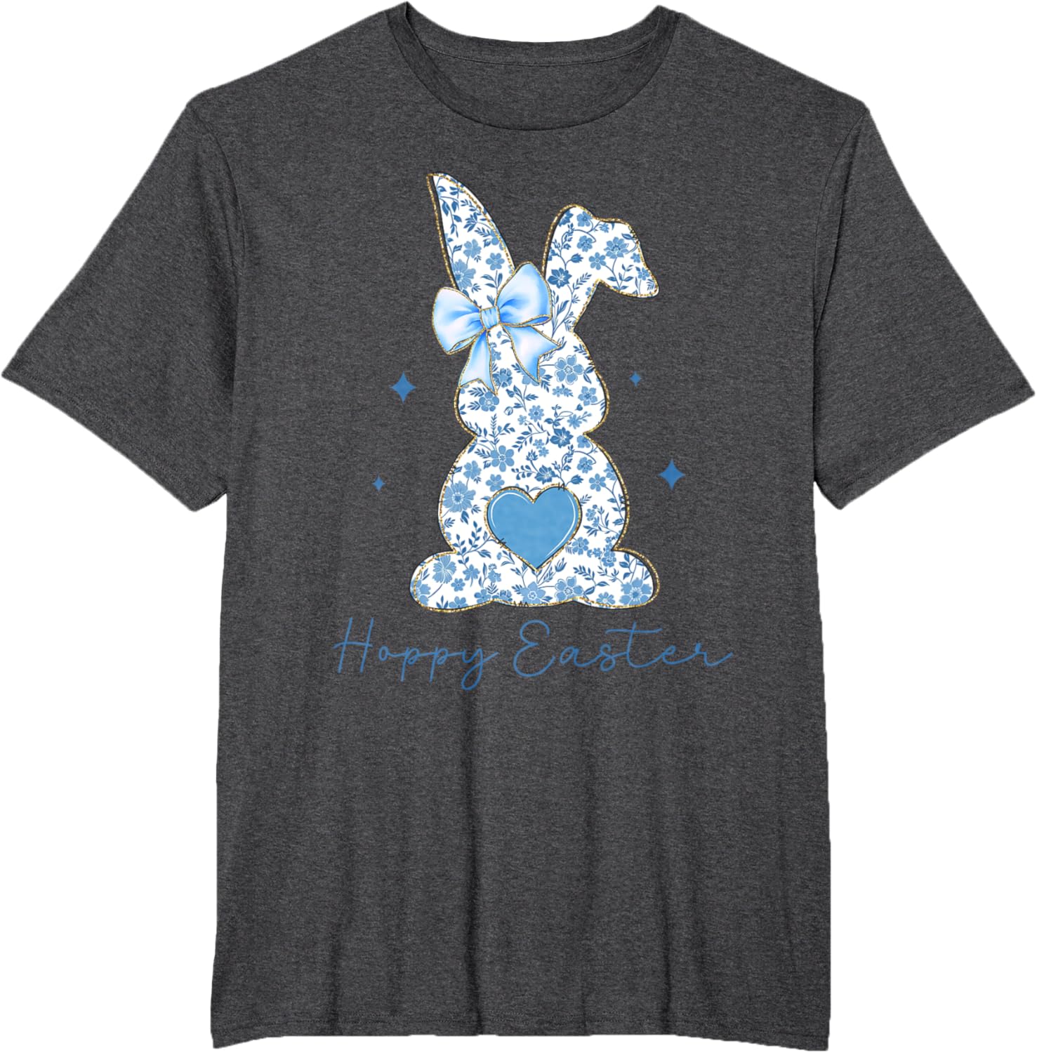 Easter Chinoiserie Floral Bunny With Cute Blue Bow Coquette T-Shirt