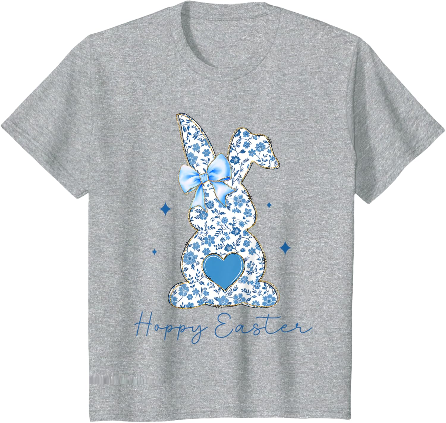 Easter Chinoiserie Floral Bunny With Cute Blue Bow Coquette T-Shirt