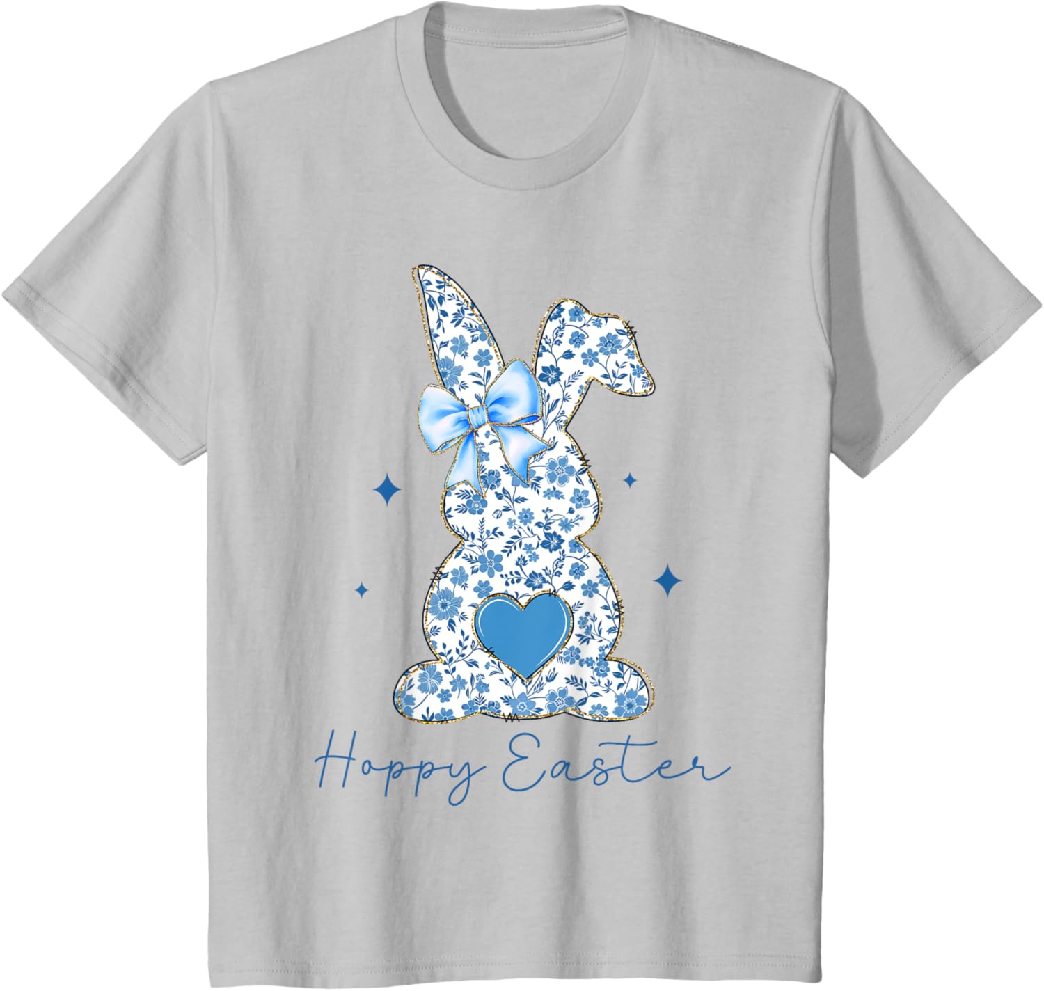 Easter Chinoiserie Floral Bunny With Cute Blue Bow Coquette T-Shirt