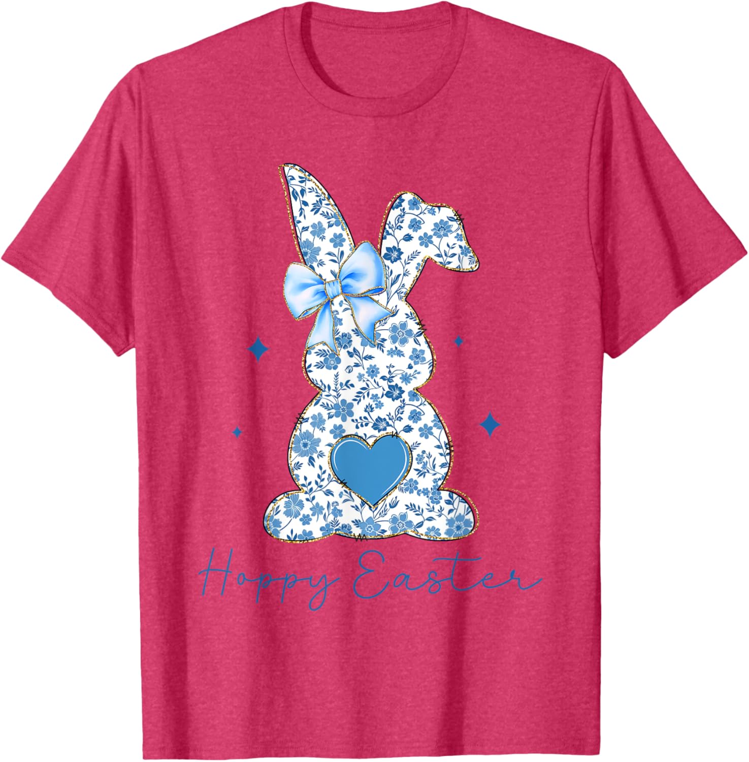 Easter Chinoiserie Floral Bunny With Cute Blue Bow Coquette T-Shirt