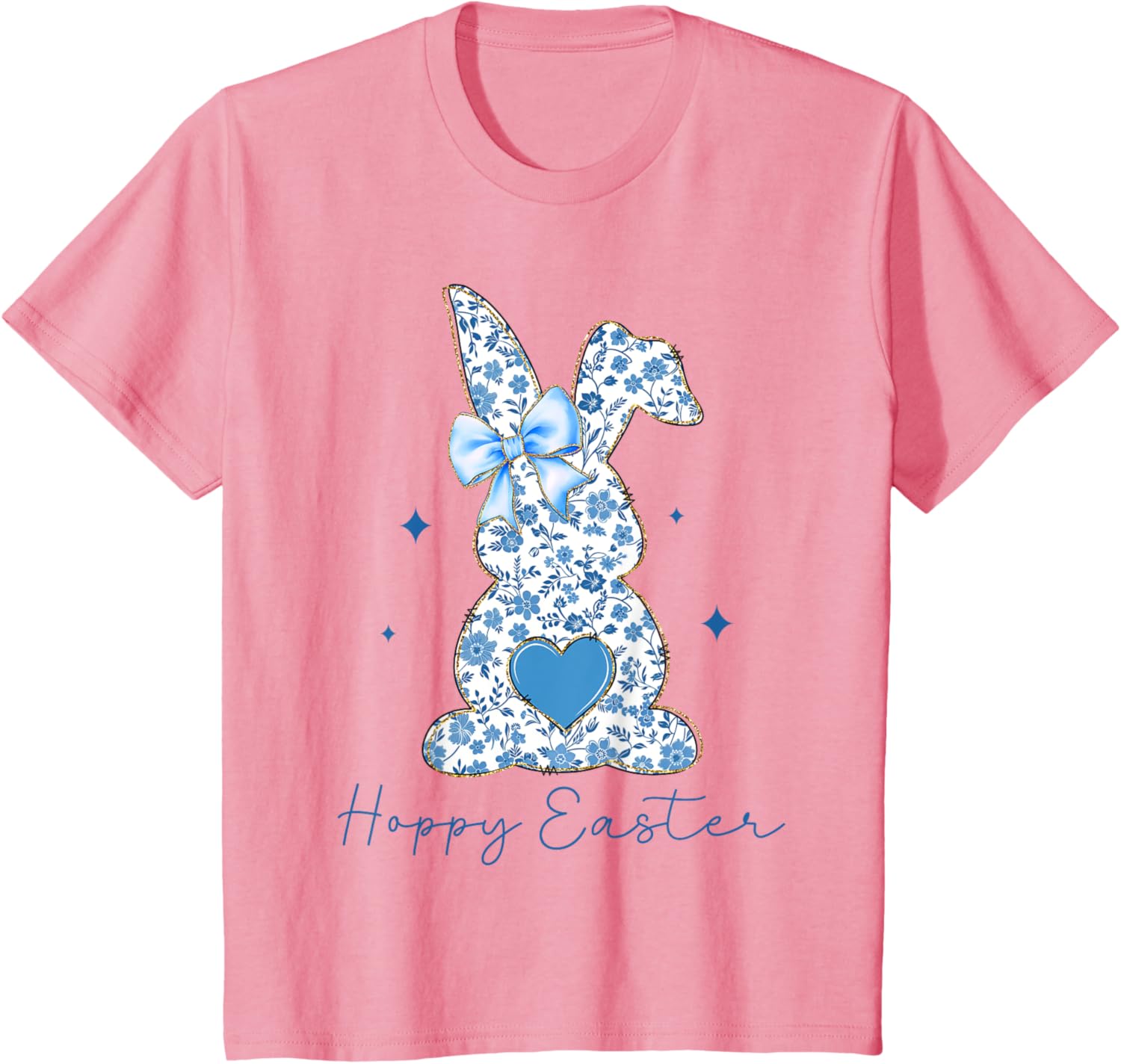 Easter Chinoiserie Floral Bunny With Cute Blue Bow Coquette T-Shirt