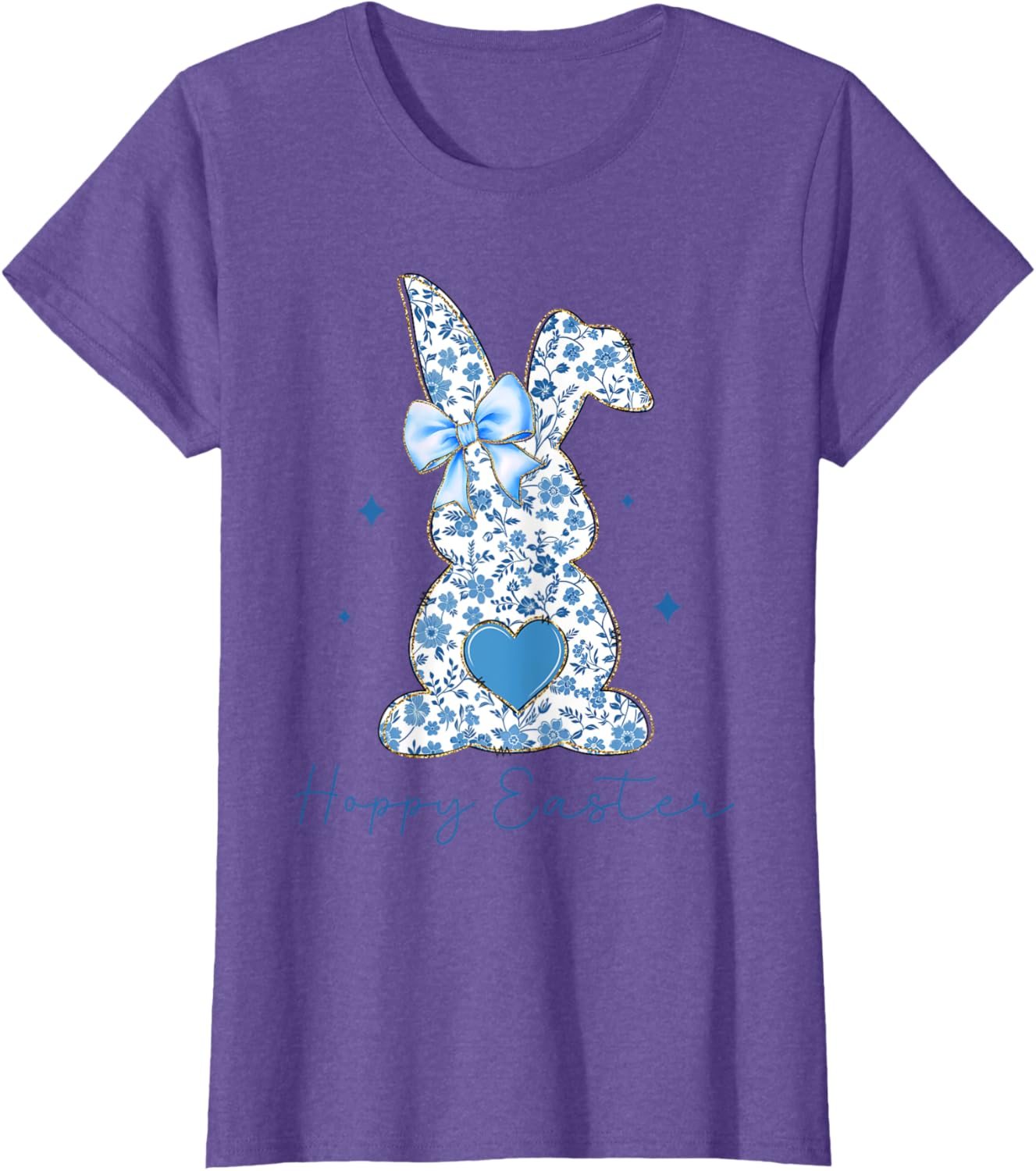 Easter Chinoiserie Floral Bunny With Cute Blue Bow Coquette T-Shirt