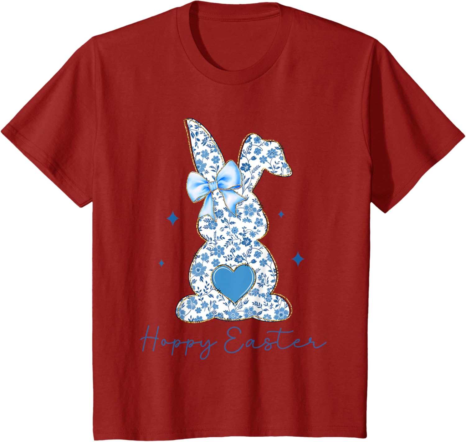 Easter Chinoiserie Floral Bunny With Cute Blue Bow Coquette T-Shirt