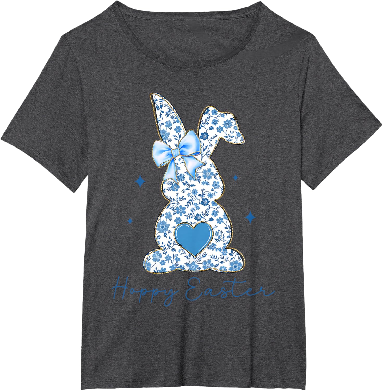 Easter Chinoiserie Floral Bunny With Cute Blue Bow Coquette T-Shirt