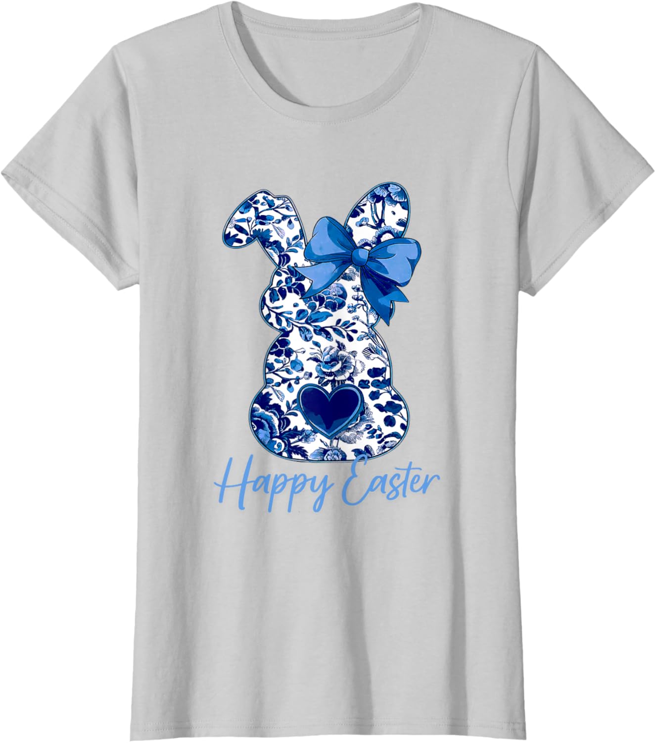 Easter Chinoiserie Floral Bunny With Cute Blue Bow Coquette T-Shirt