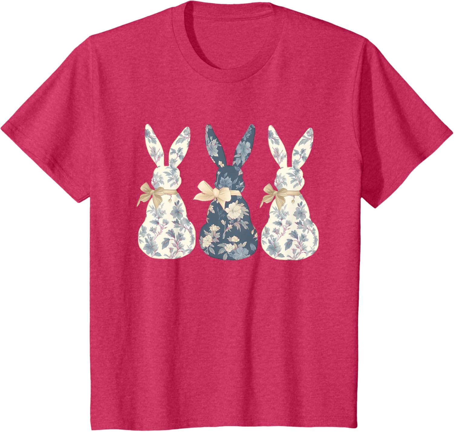 Easter Chinoiserie Floral Bunny With Cute Blue Bow Coquette T-Shirt