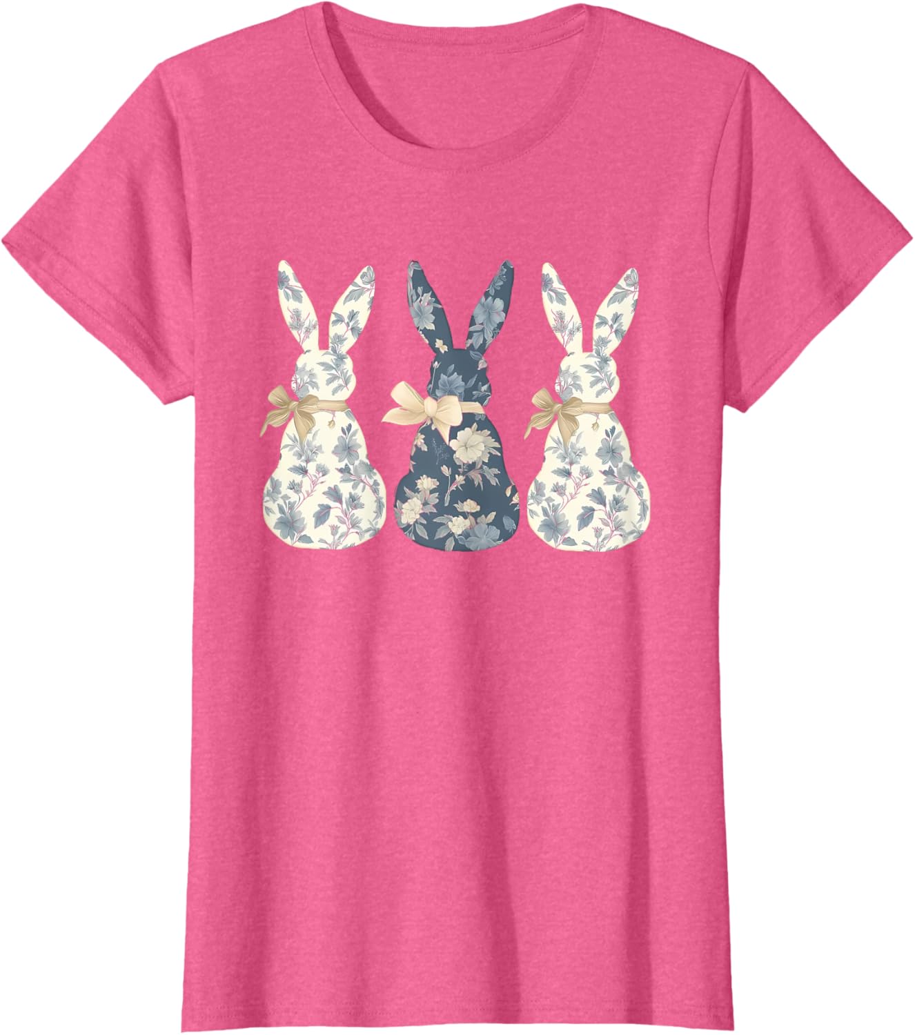 Easter Chinoiserie Floral Bunny With Cute Blue Bow Coquette T-Shirt