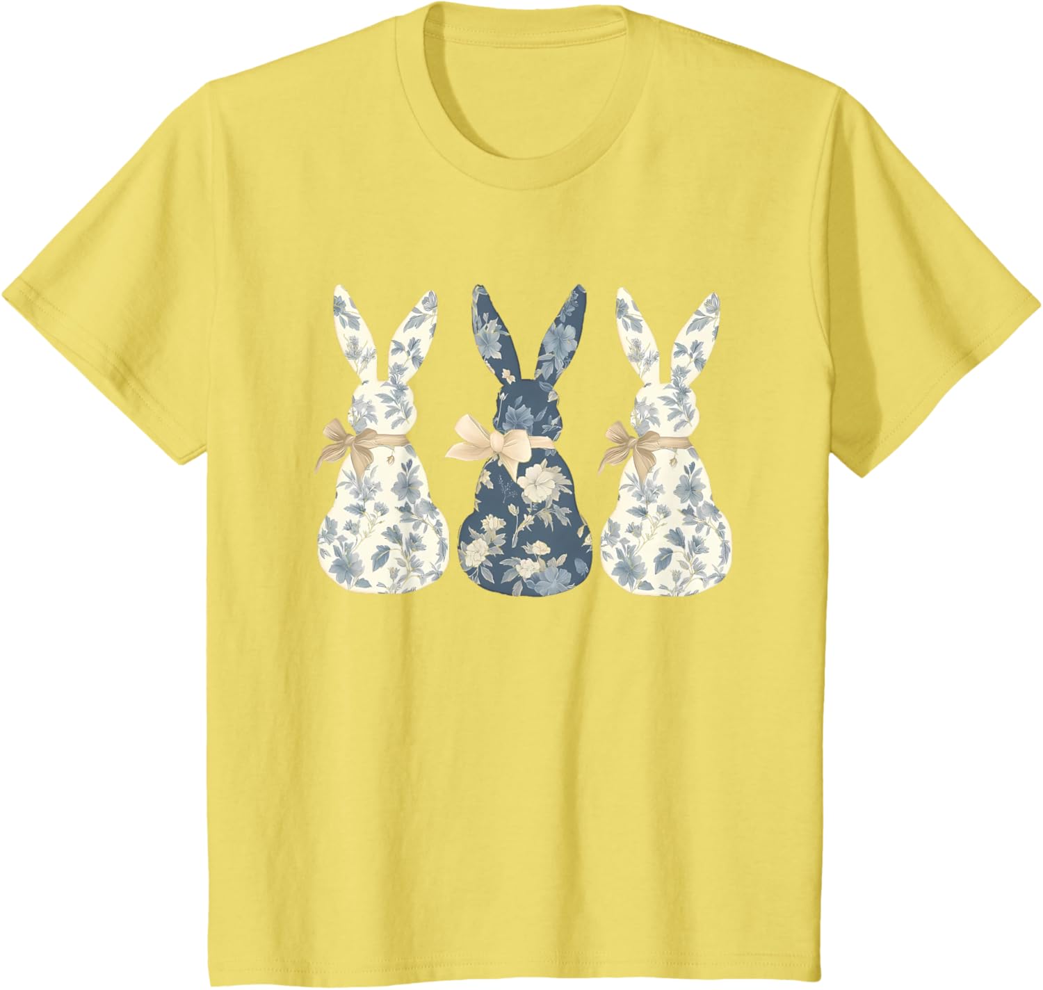 Easter Chinoiserie Floral Bunny With Cute Blue Bow Coquette T-Shirt