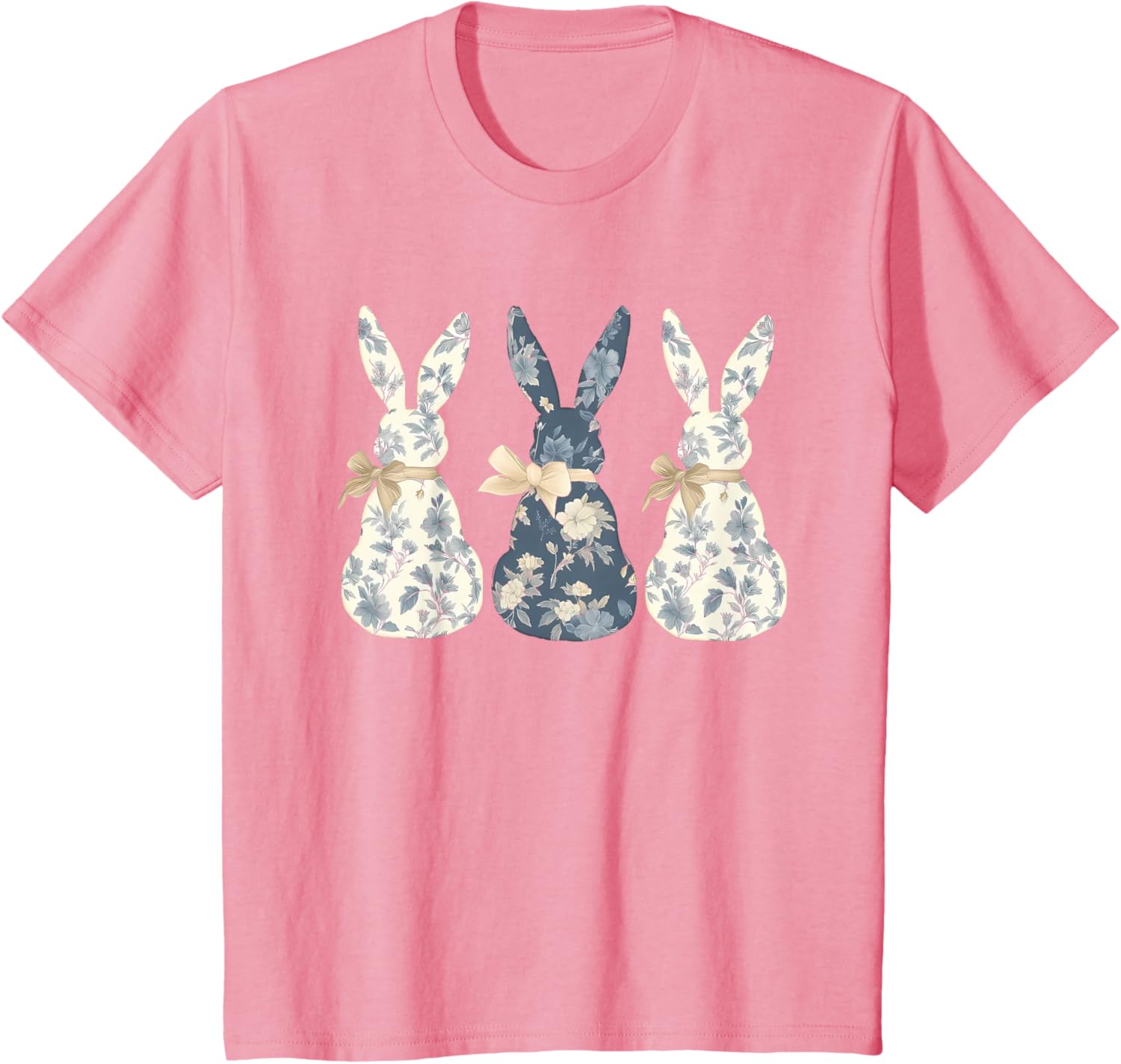 Easter Chinoiserie Floral Bunny With Cute Blue Bow Coquette T-Shirt