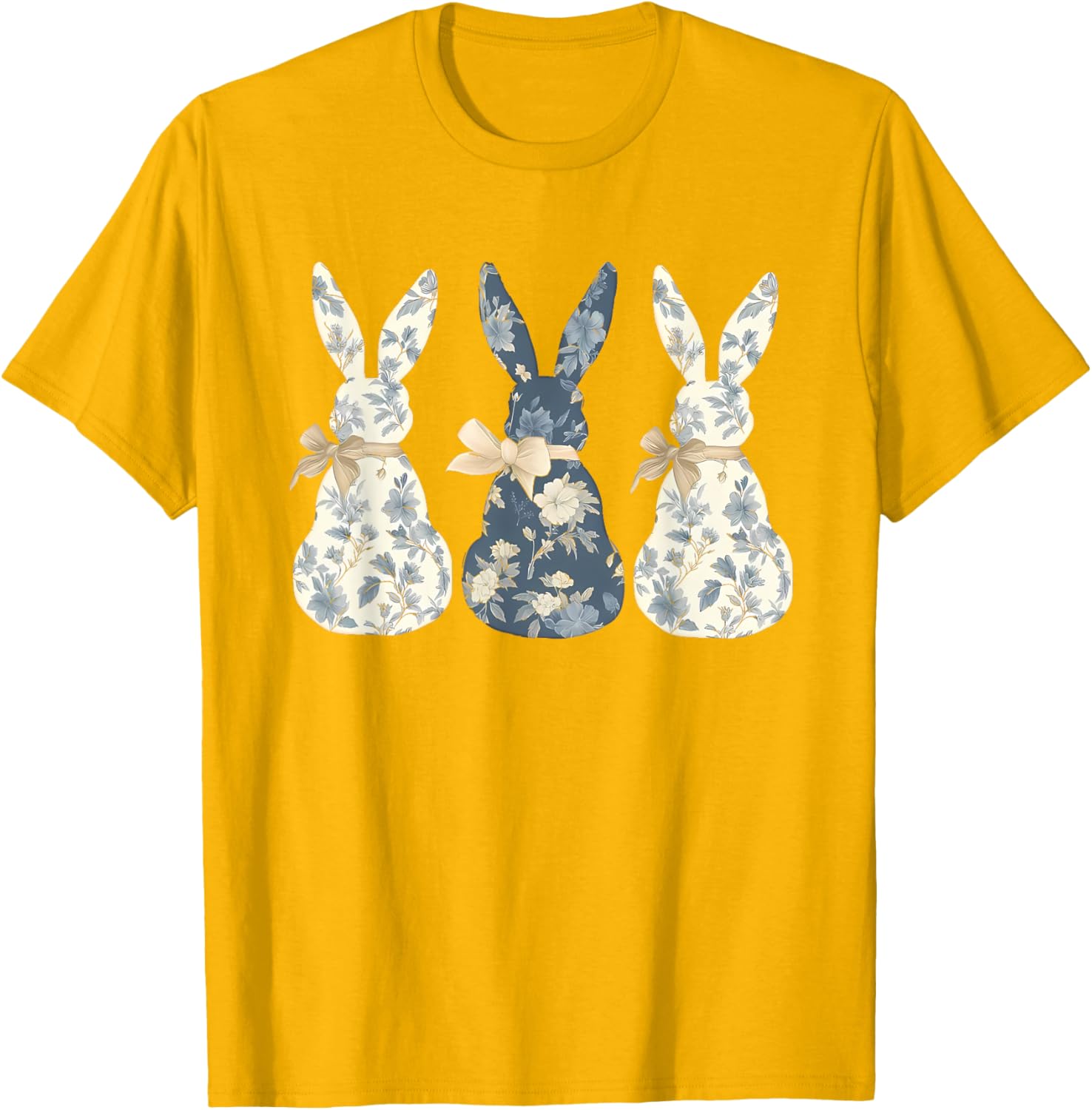 Easter Chinoiserie Floral Bunny With Cute Blue Bow Coquette T-Shirt