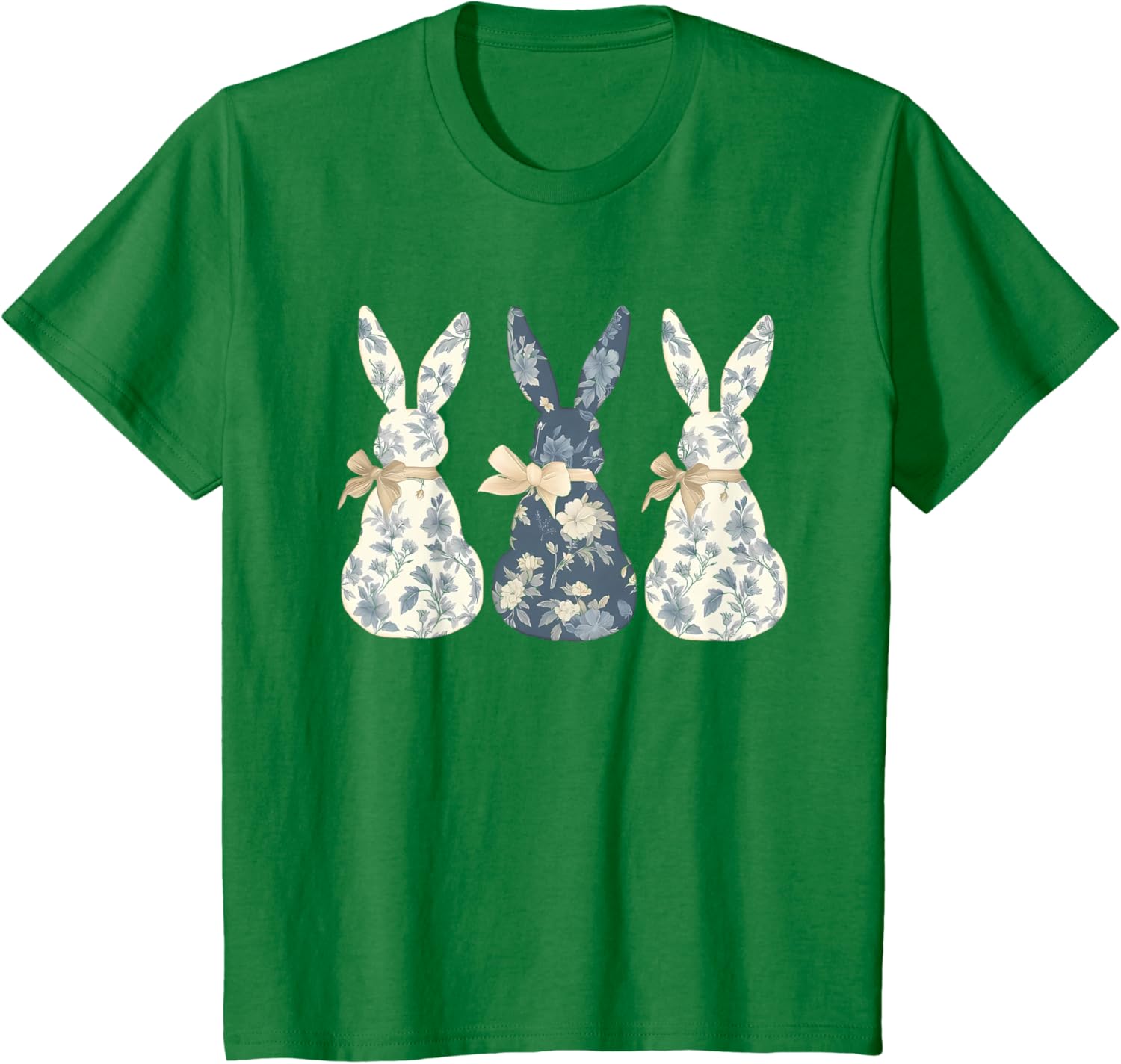 Easter Chinoiserie Floral Bunny With Cute Blue Bow Coquette T-Shirt