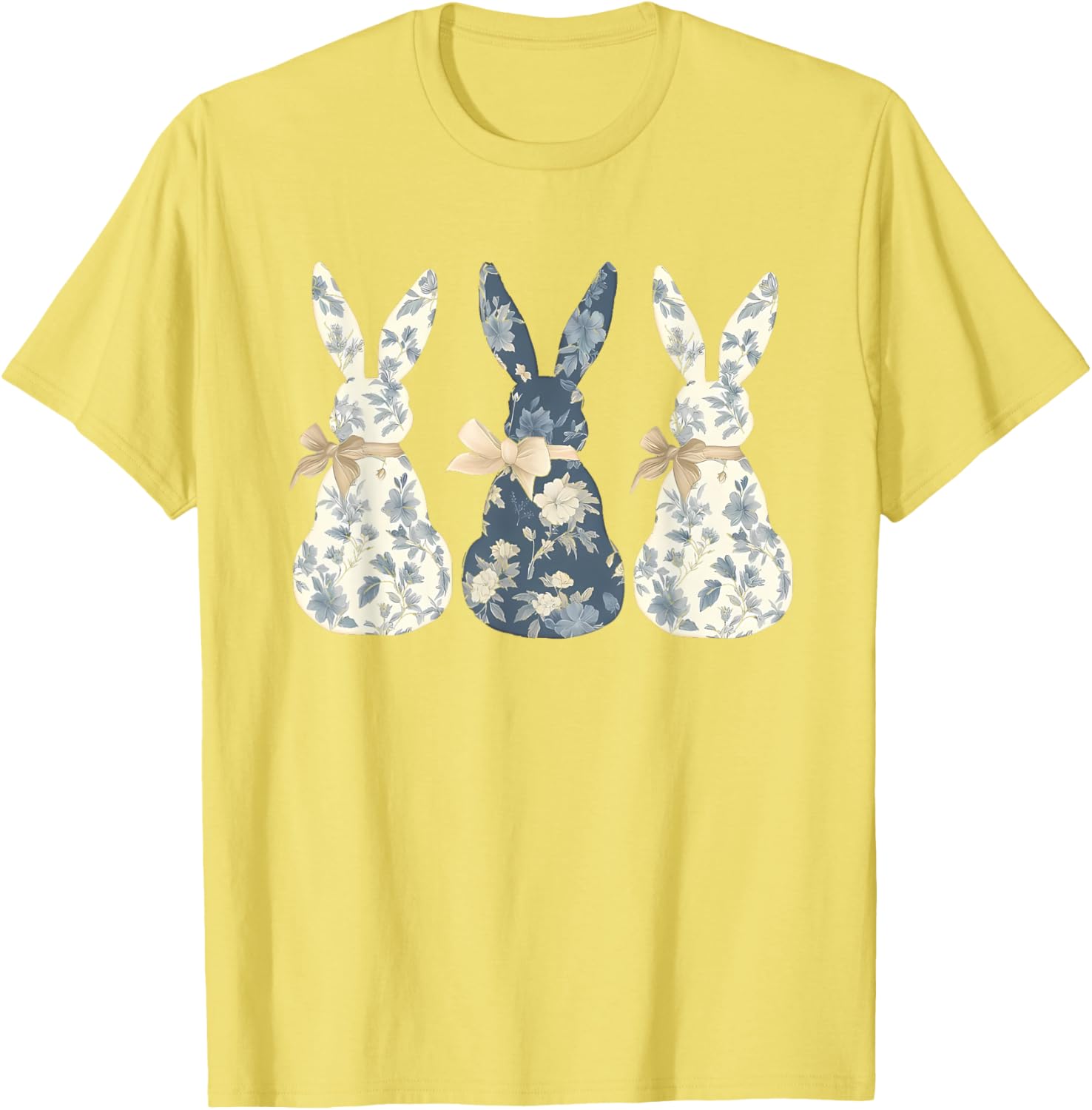 Easter Chinoiserie Floral Bunny With Cute Blue Bow Coquette T-Shirt