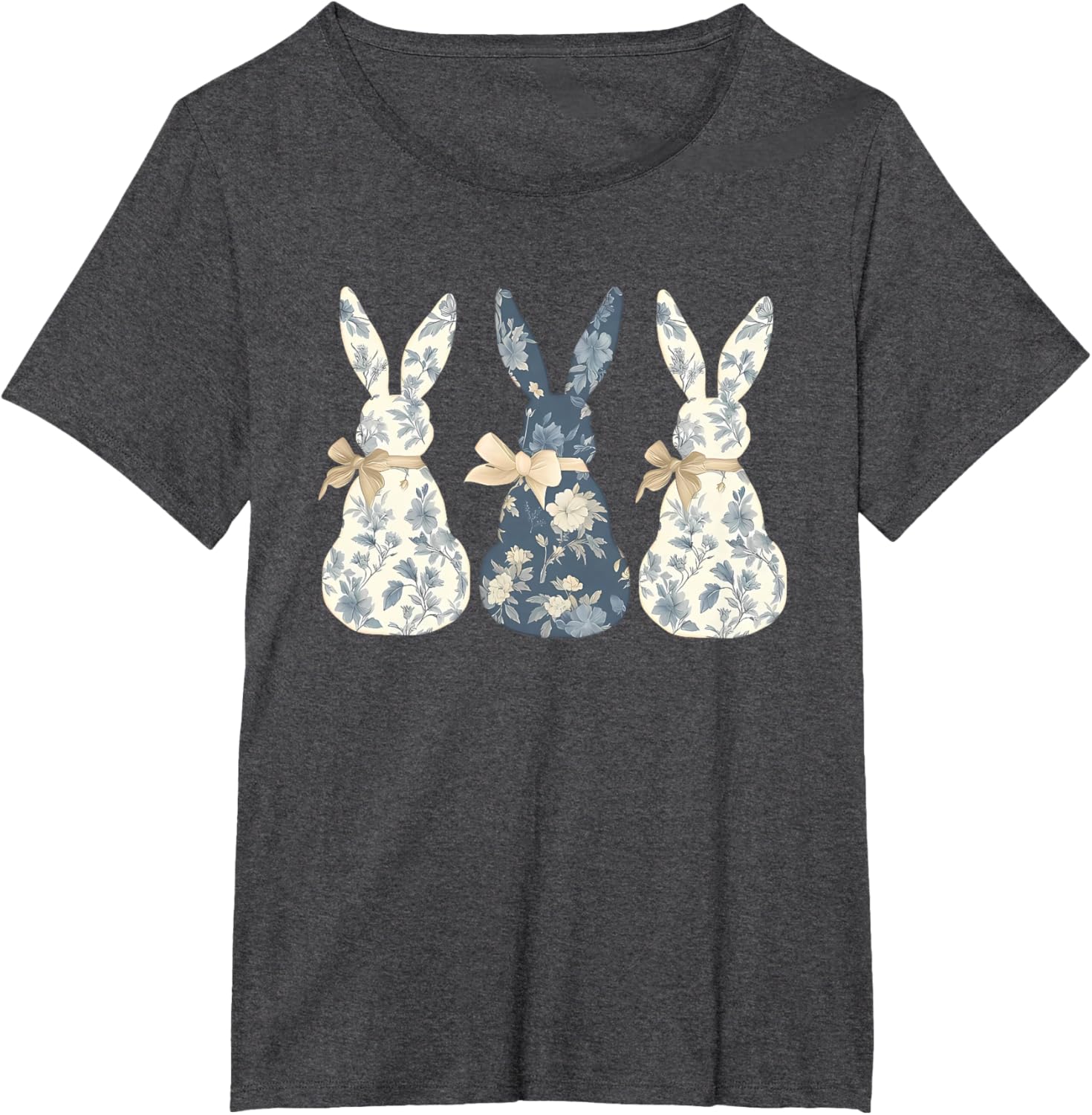 Easter Chinoiserie Floral Bunny With Cute Blue Bow Coquette T-Shirt