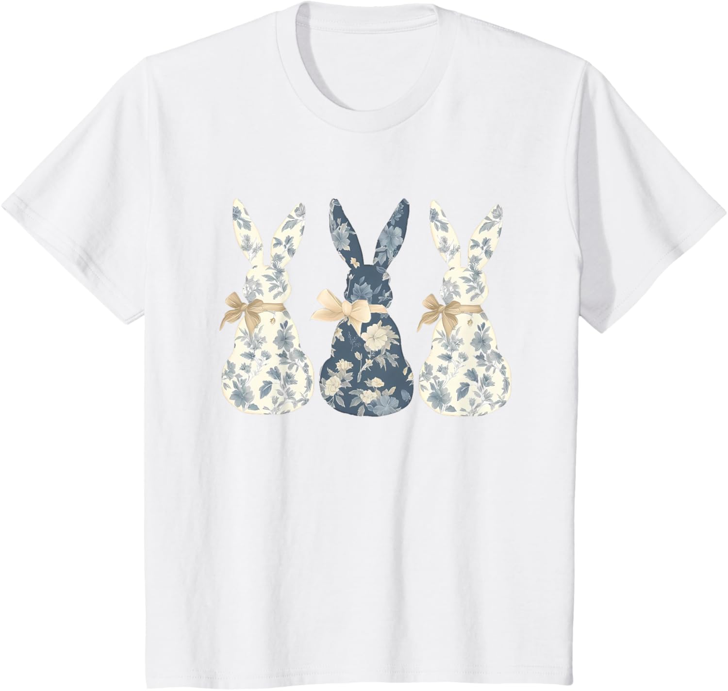 Easter Chinoiserie Floral Bunny With Cute Blue Bow Coquette T-Shirt