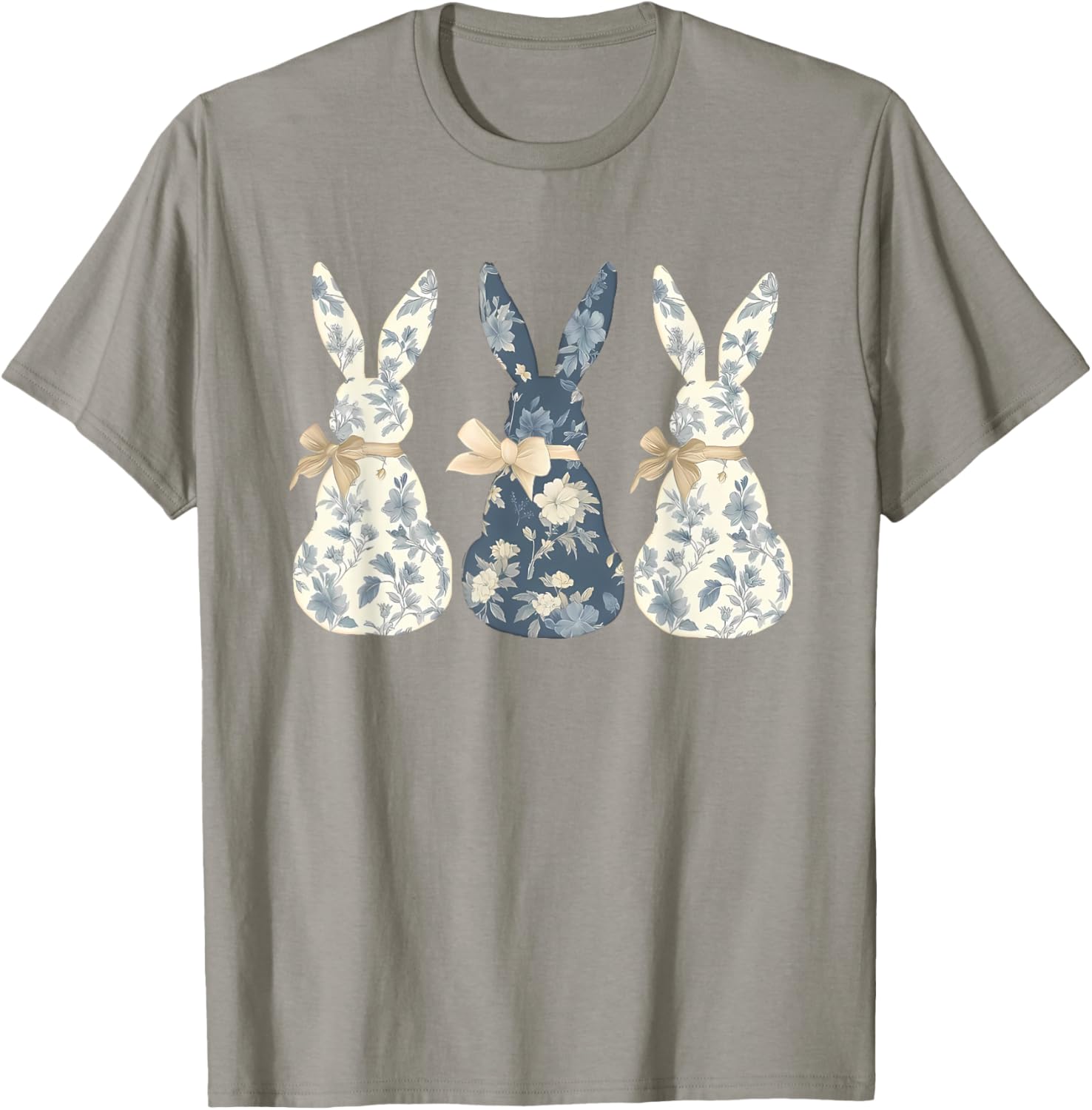 Easter Chinoiserie Floral Bunny With Cute Blue Bow Coquette T-Shirt