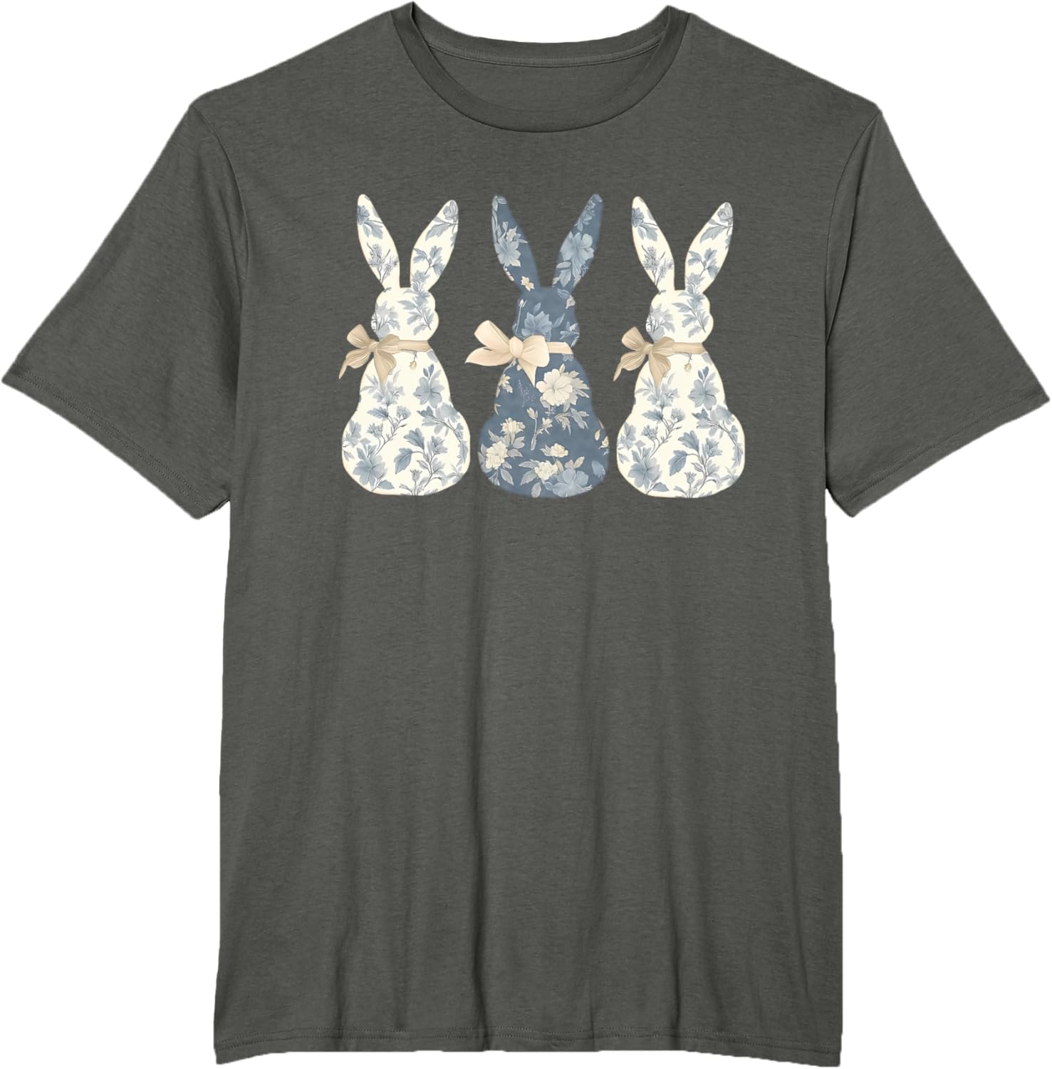 Easter Chinoiserie Floral Bunny With Cute Blue Bow Coquette T-Shirt