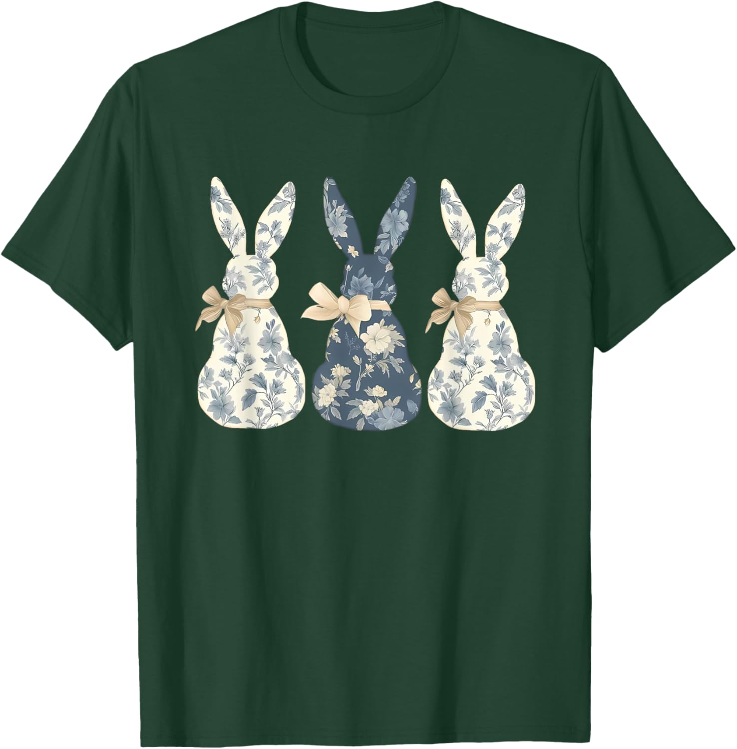 Easter Chinoiserie Floral Bunny With Cute Blue Bow Coquette T-Shirt