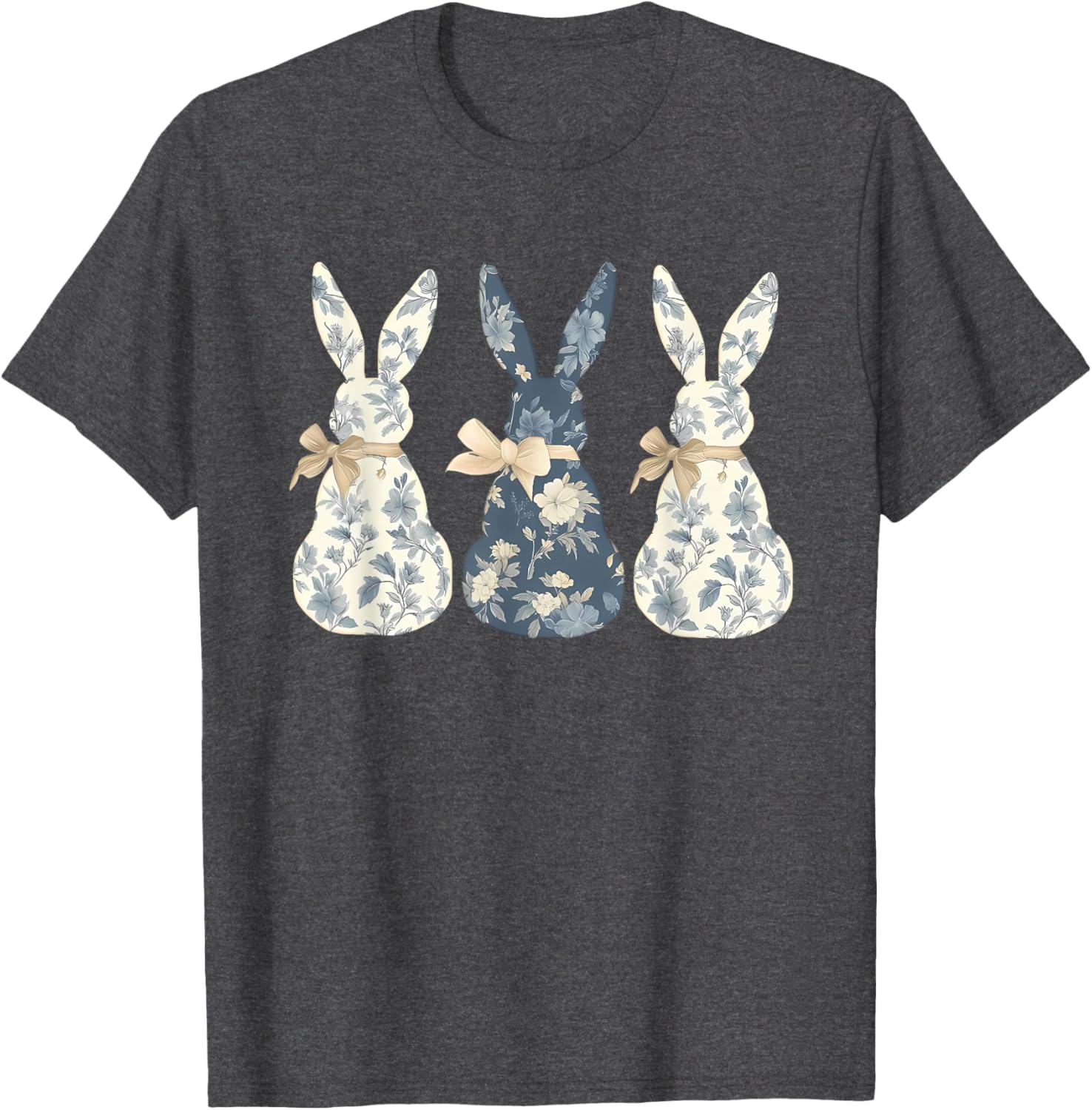 Easter Chinoiserie Floral Bunny With Cute Blue Bow Coquette T-Shirt